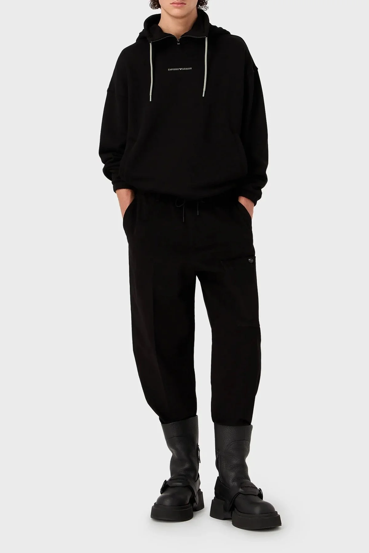 Emporio Armani % 100 Pamuk Kapüşonlu Yarım Fermuarlı Oversize Fit Erkek Sweat 6R1ME6 1JWPZ 0999 SİYAH - 3