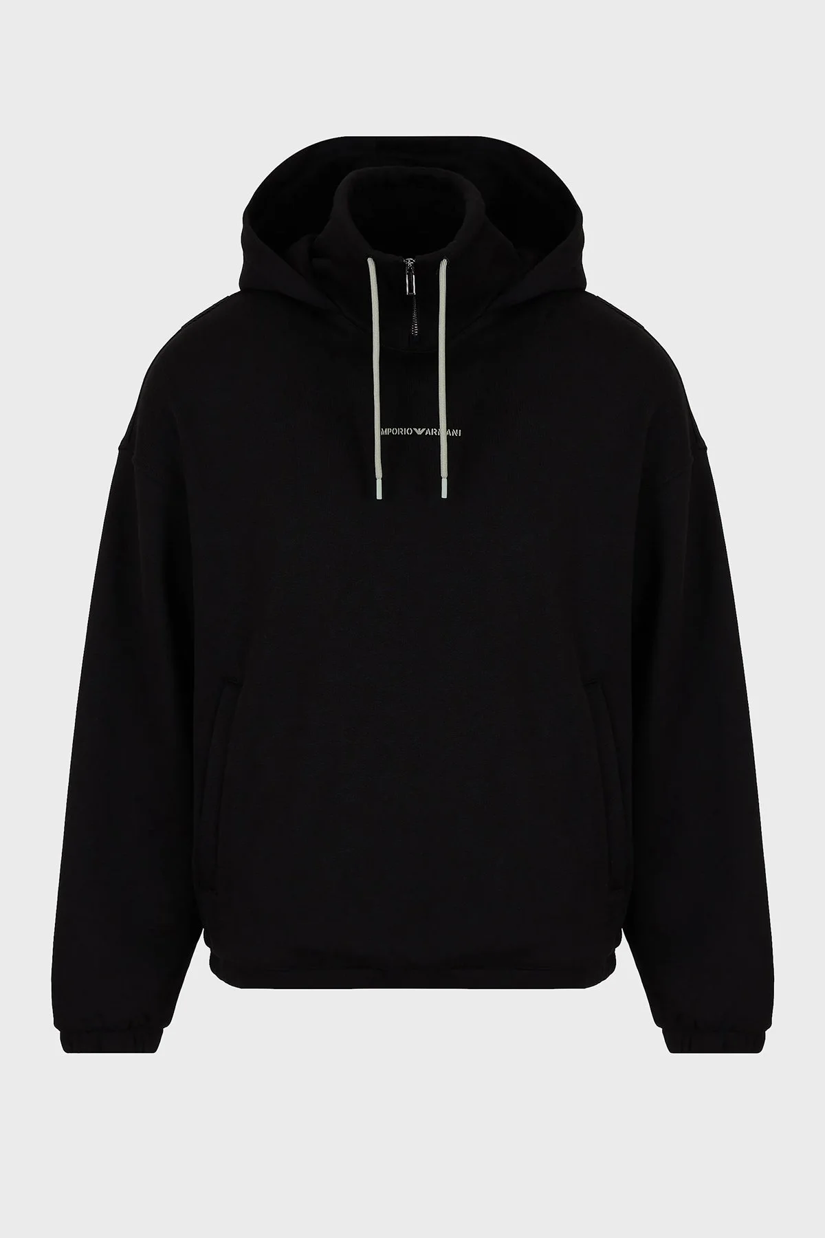 Emporio Armani % 100 Pamuk Kapüşonlu Yarım Fermuarlı Oversize Fit Erkek Sweat 6R1ME6 1JWPZ 0999 SİYAH - 5