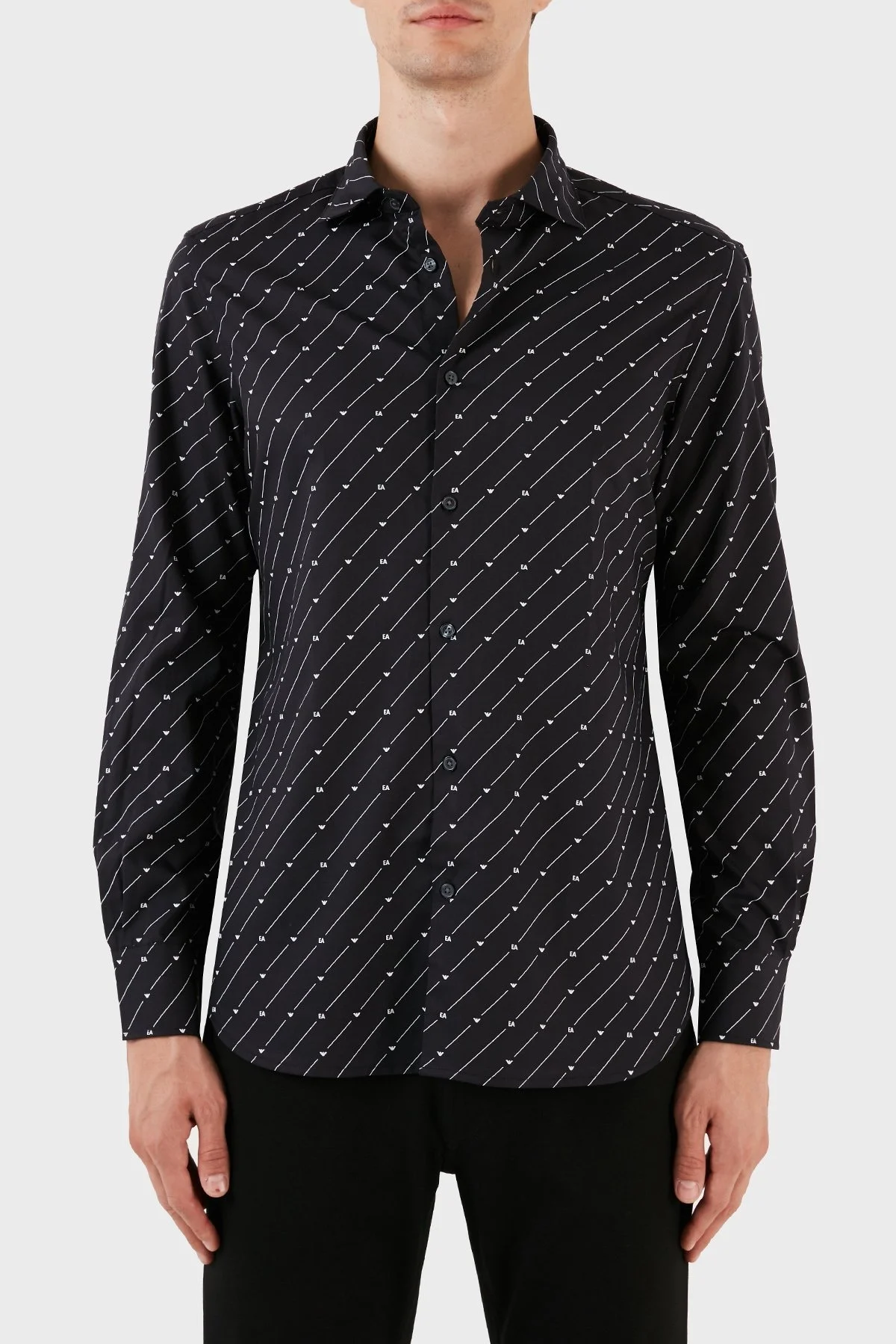 Emporio Armani Pamuklu Logo Desen Baskılı Regular Fit Erkek Gömlek 6R1C86 1NMVZ F086 SİYAH - 1