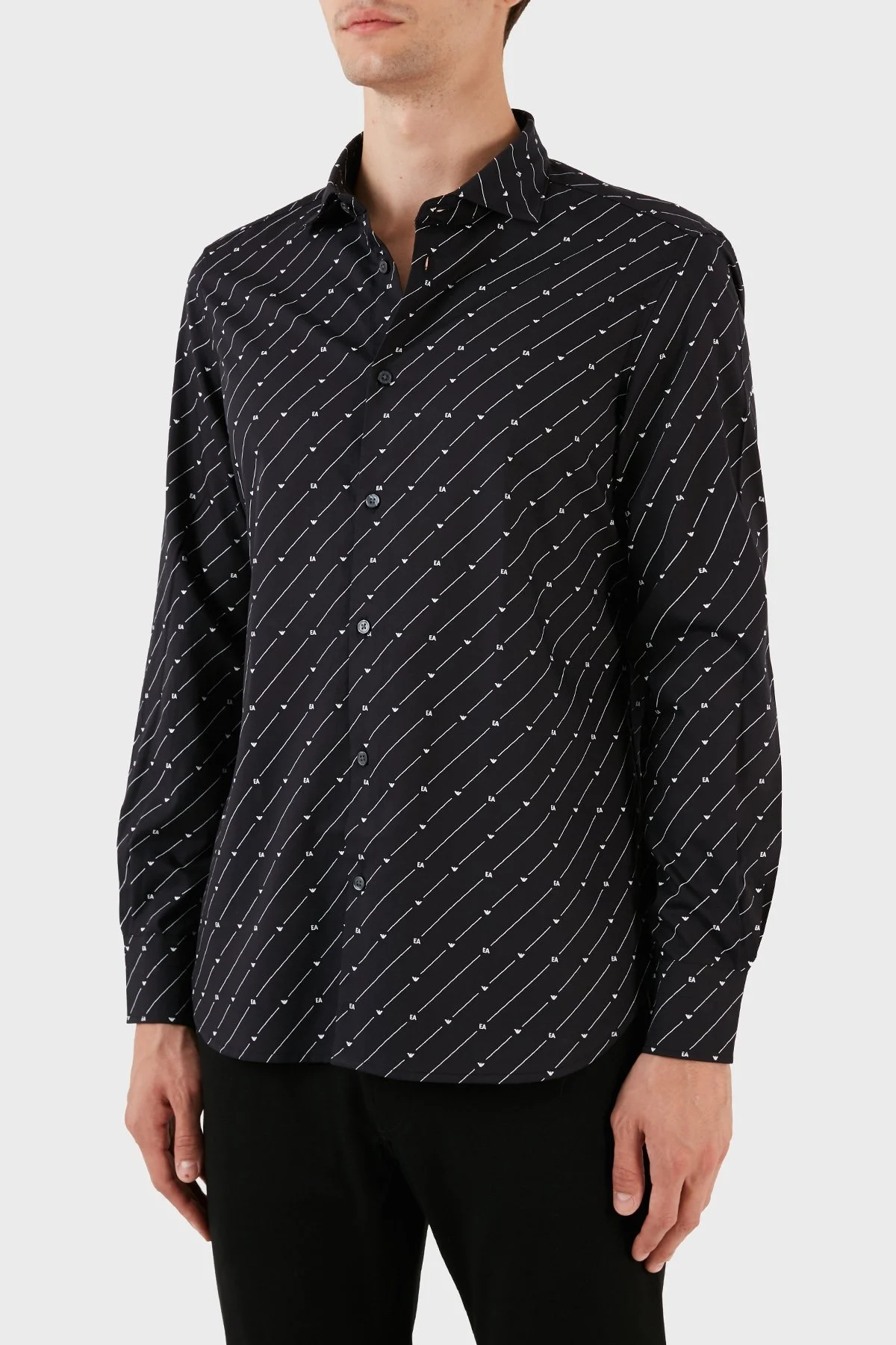 Emporio Armani Pamuklu Logo Desen Baskılı Regular Fit Erkek Gömlek 6R1C86 1NMVZ F086 SİYAH - 3