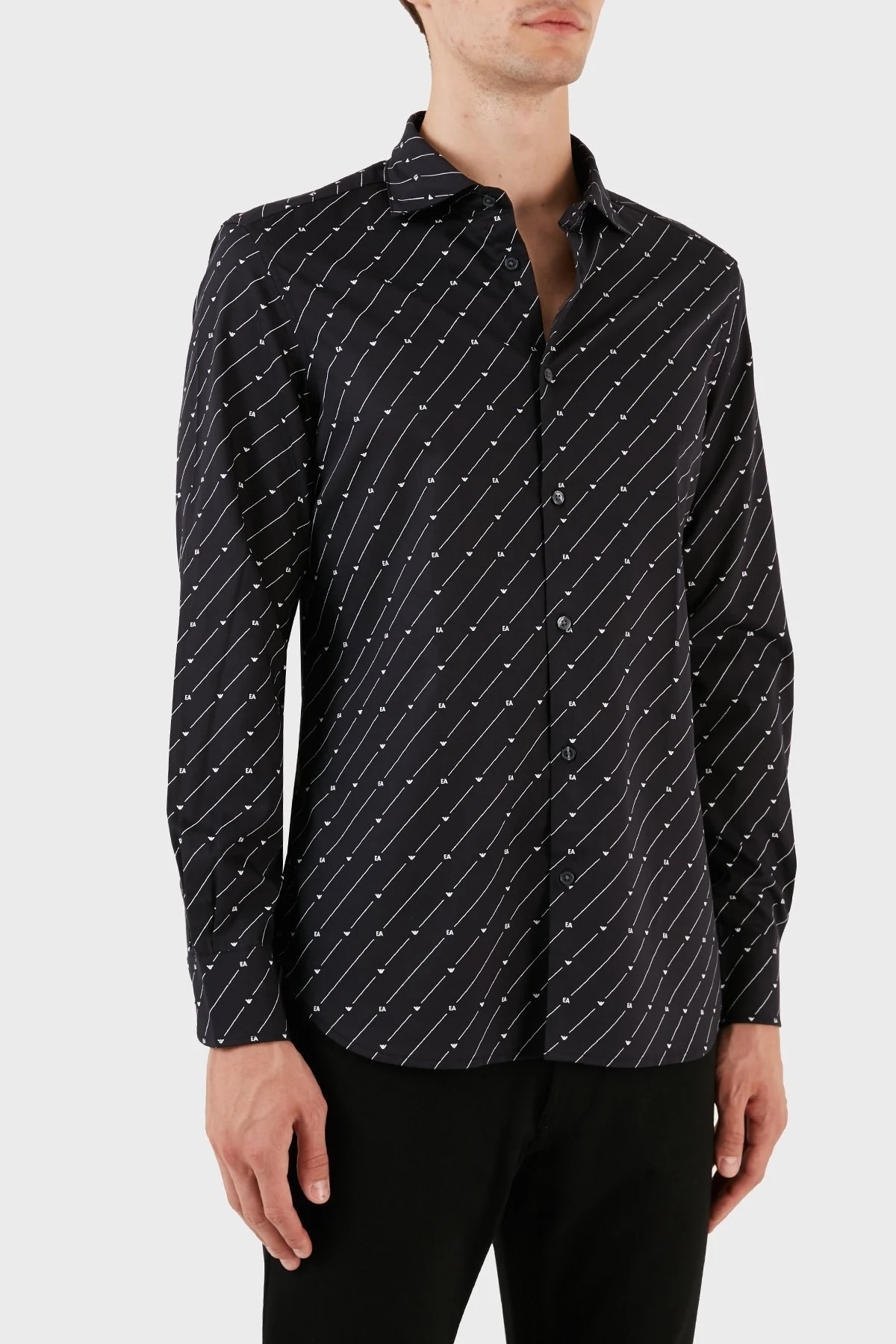 Emporio Armani Pamuklu Logo Desen Baskılı Regular Fit Erkek Gömlek 6R1C86 1NMVZ F086 SİYAH - 4