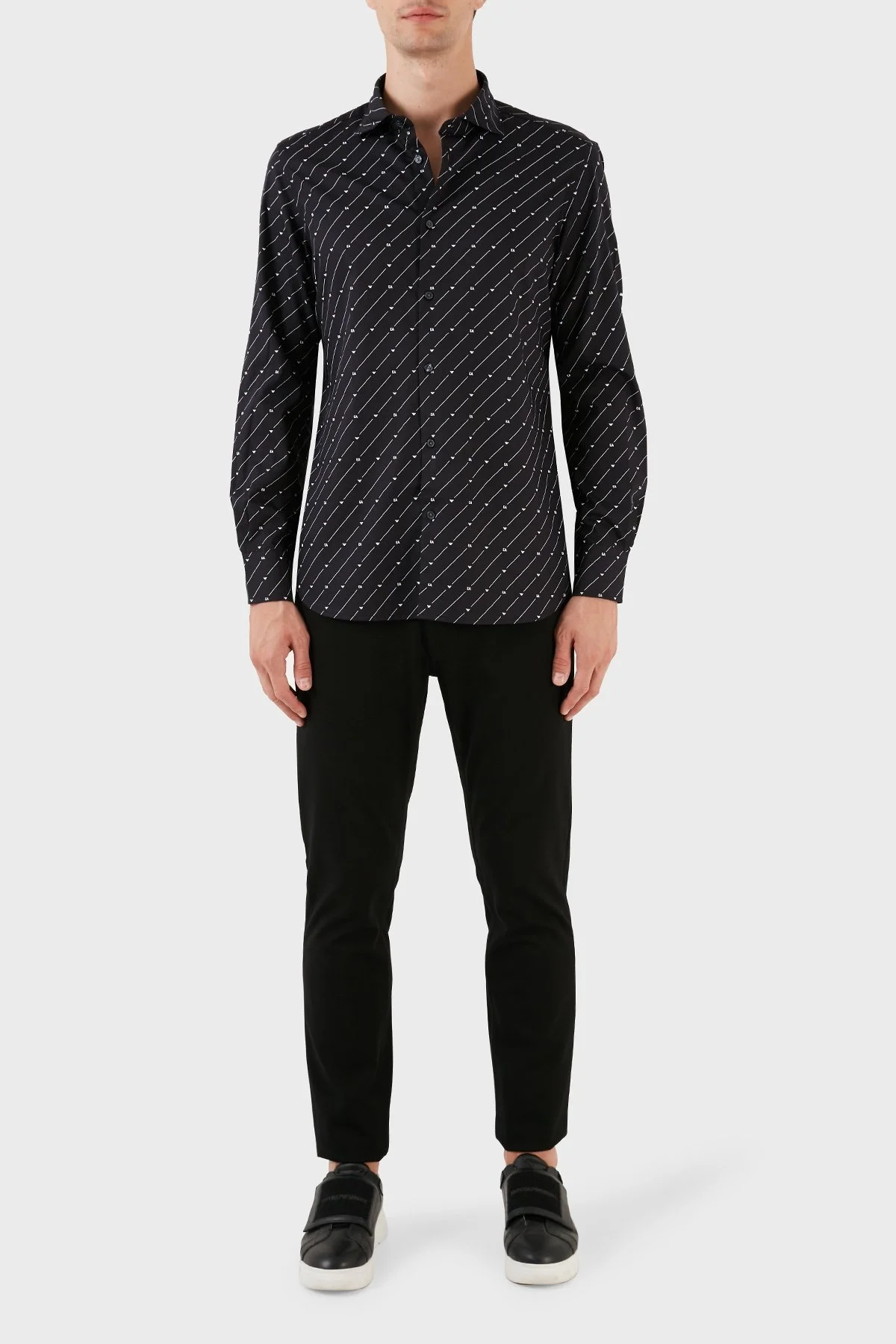 Emporio Armani Pamuklu Logo Desen Baskılı Regular Fit Erkek Gömlek 6R1C86 1NMVZ F086 SİYAH - 5