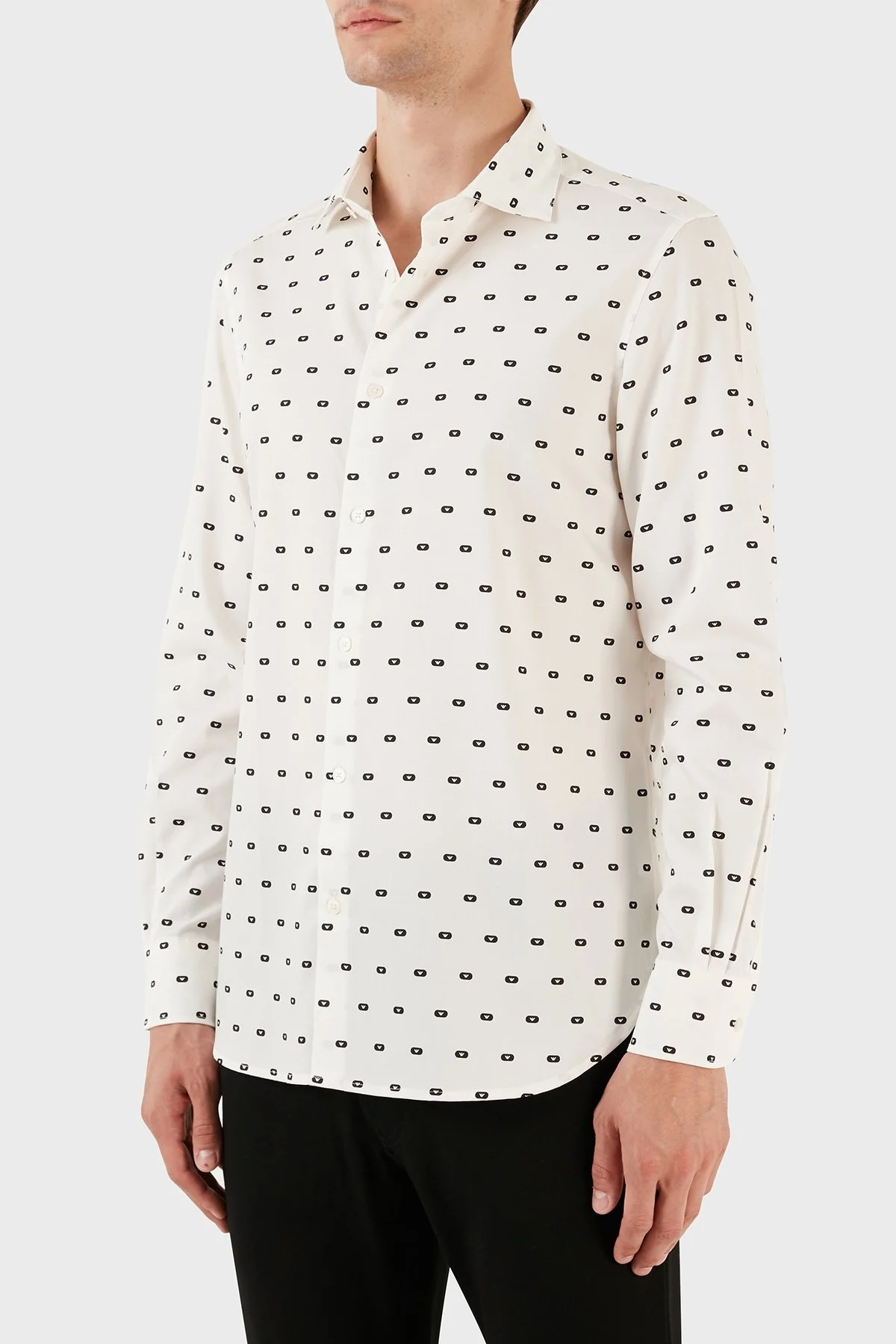Emporio Armani Pamuklu Logo Desen Baskılı Regular Fit Erkek Gömlek 6R1C86 1NMVZ F1E7 BEYAZ - 8