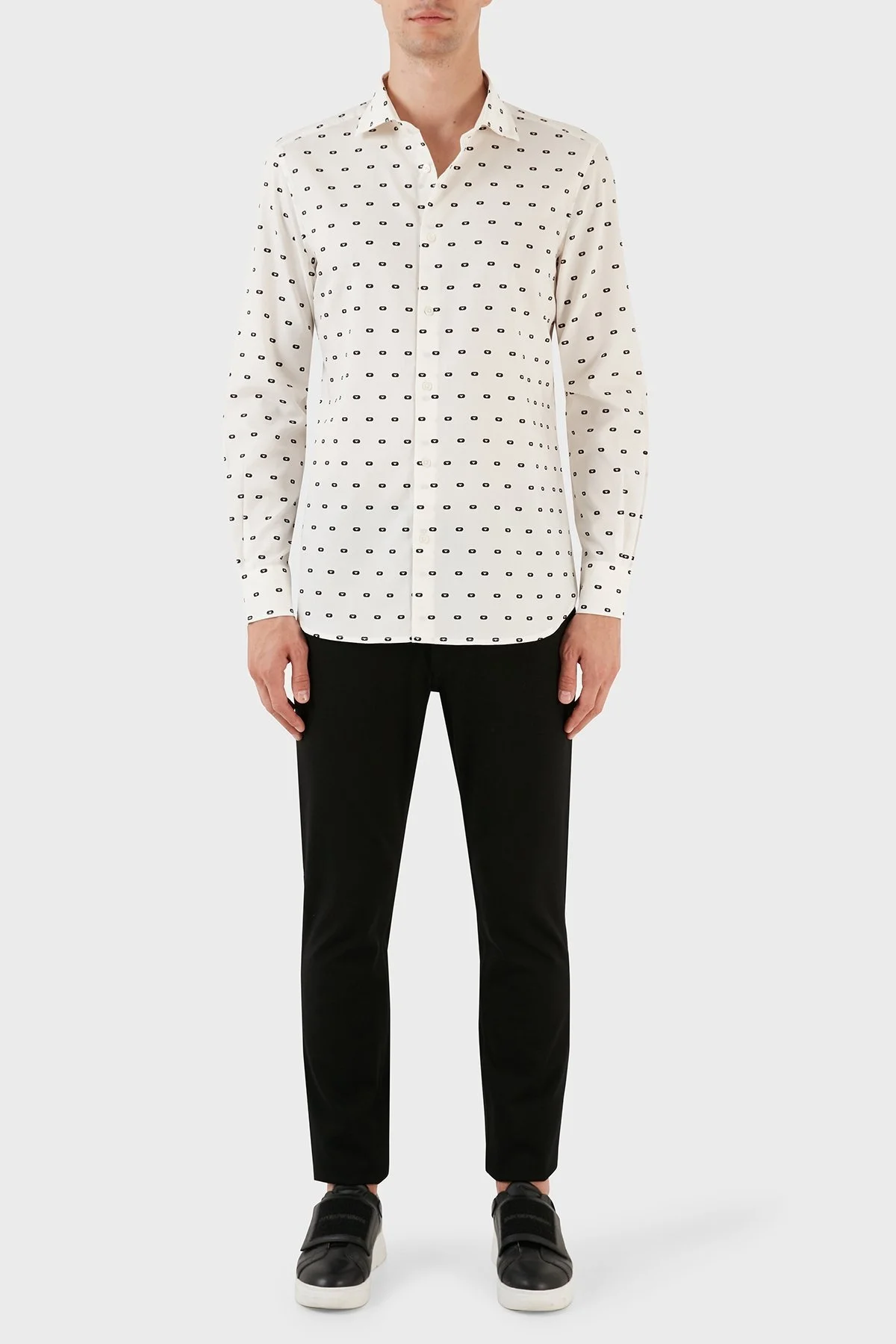 Emporio Armani Pamuklu Logo Desen Baskılı Regular Fit Erkek Gömlek 6R1C86 1NMVZ F1E7 BEYAZ - 10