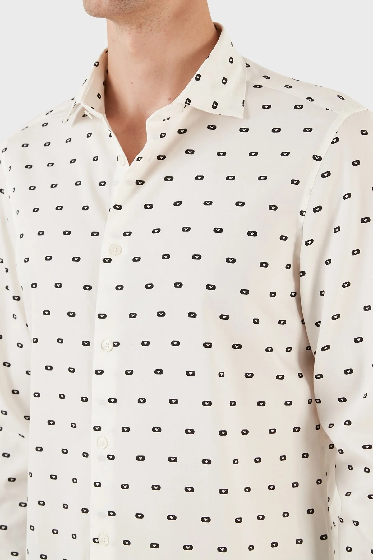 Emporio Armani Pamuklu Logo Desen Baskılı Regular Fit Erkek Gömlek 6R1C86 1NMVZ F1E7 BEYAZ - 11