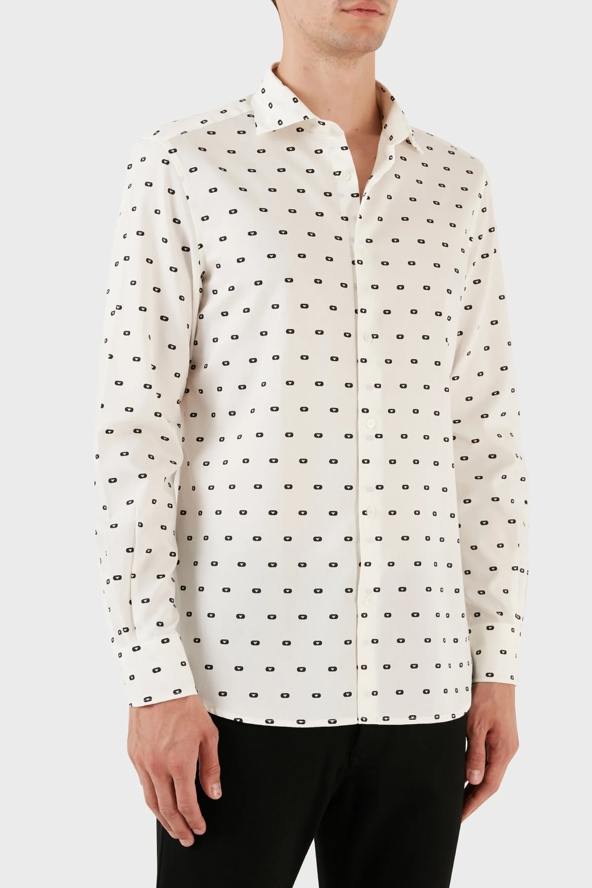 Emporio Armani Pamuklu Logo Desen Baskılı Regular Fit Erkek Gömlek 6R1C86 1NMVZ F1E7 BEYAZ - 12