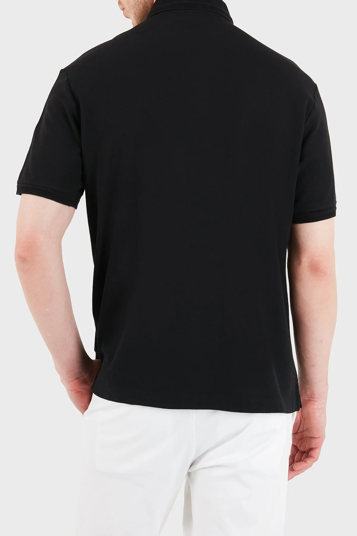 Emporio Armani % 100 Pamuk Logo İşlemeli Düğmeli Erkek Polo EM005363 AF10497 UC001 SİYAH - 3