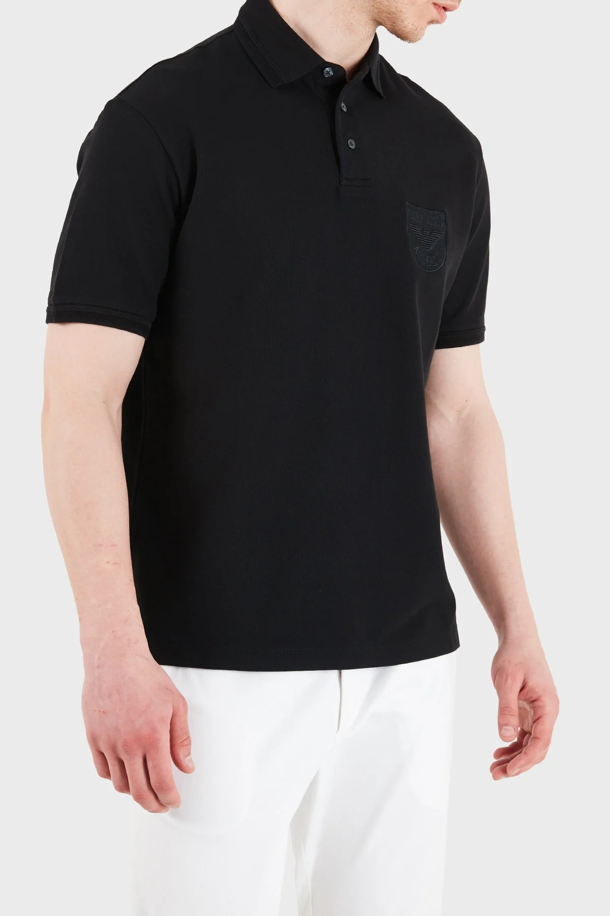 Emporio Armani % 100 Pamuk Logo İşlemeli Düğmeli Erkek Polo EM005363 AF10497 UC001 SİYAH - 4