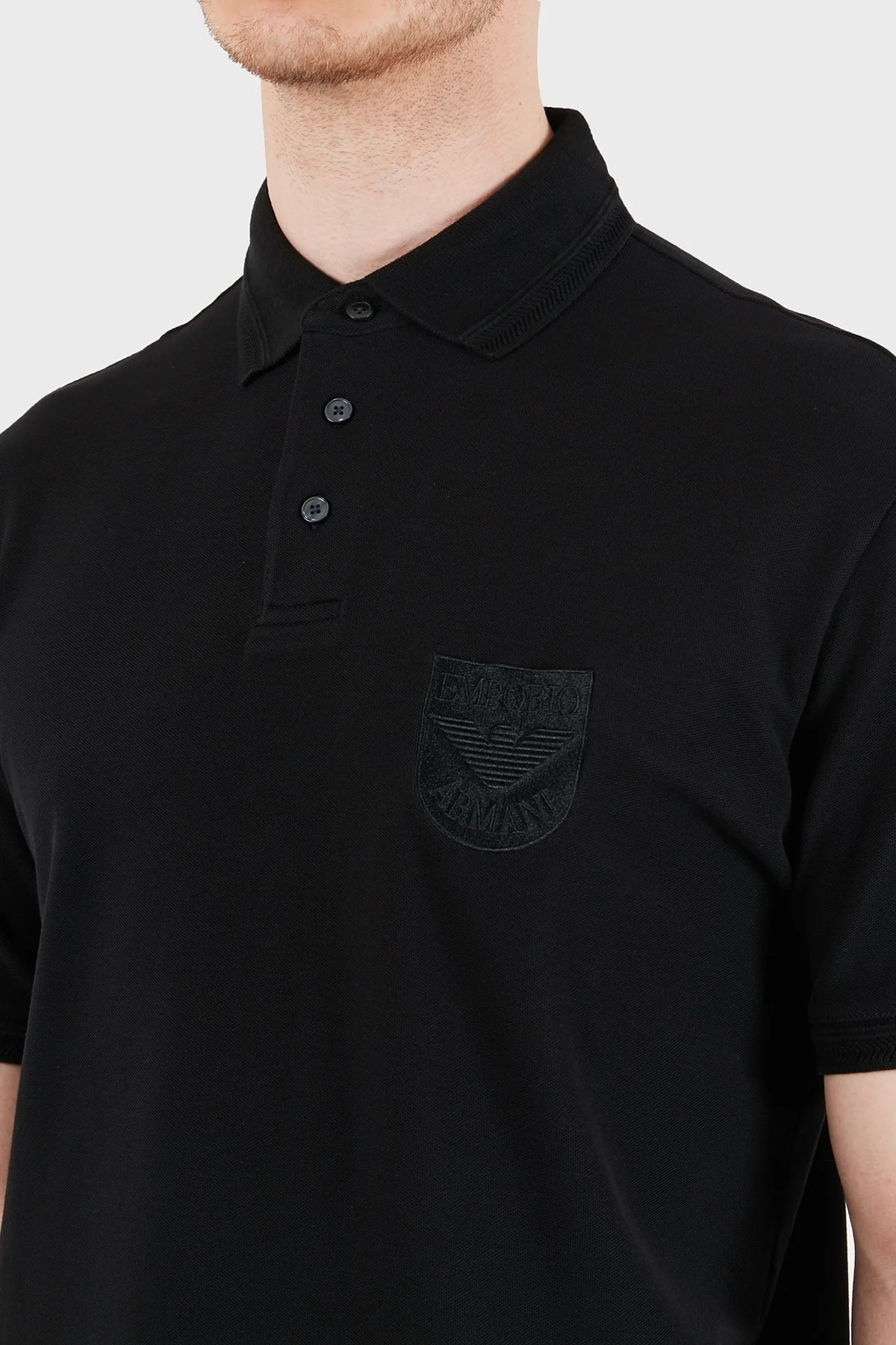 Emporio Armani % 100 Pamuk Logo İşlemeli Düğmeli Erkek Polo EM005363 AF10497 UC001 SİYAH - 5