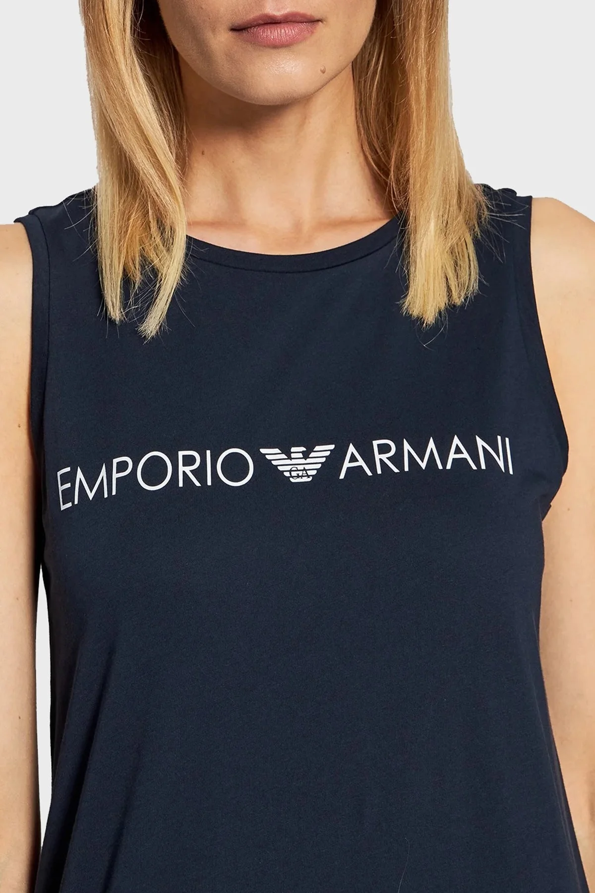 Emporio Armani % 100 Pamuk Logolu Regular Fit Bisiklet Yaka Yırtmaçlı Elbise Bayan Plaj Elbisesi S 262635 2R340 00135 LACİVERT - 3