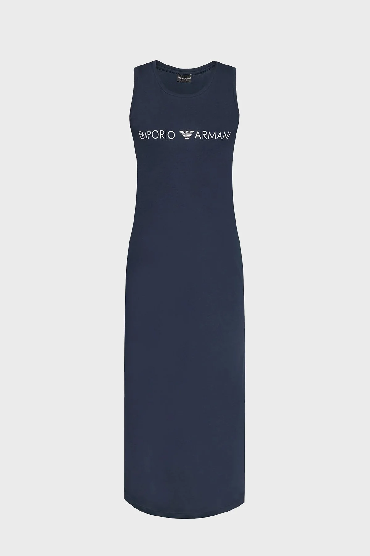 Emporio Armani % 100 Pamuk Logolu Regular Fit Bisiklet Yaka Yırtmaçlı Elbise Bayan Plaj Elbisesi S 262635 2R340 00135 LACİVERT - 4