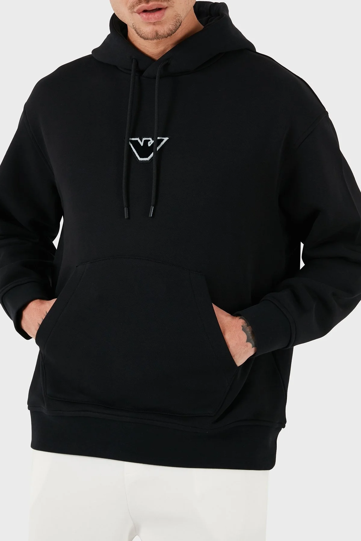 Emporio Armani % 100 Pamuk Logolu Regular Fit Kapüşonlu Erkek Sweat 6D1M93 1JTAZ 0037 SİYAH - 4