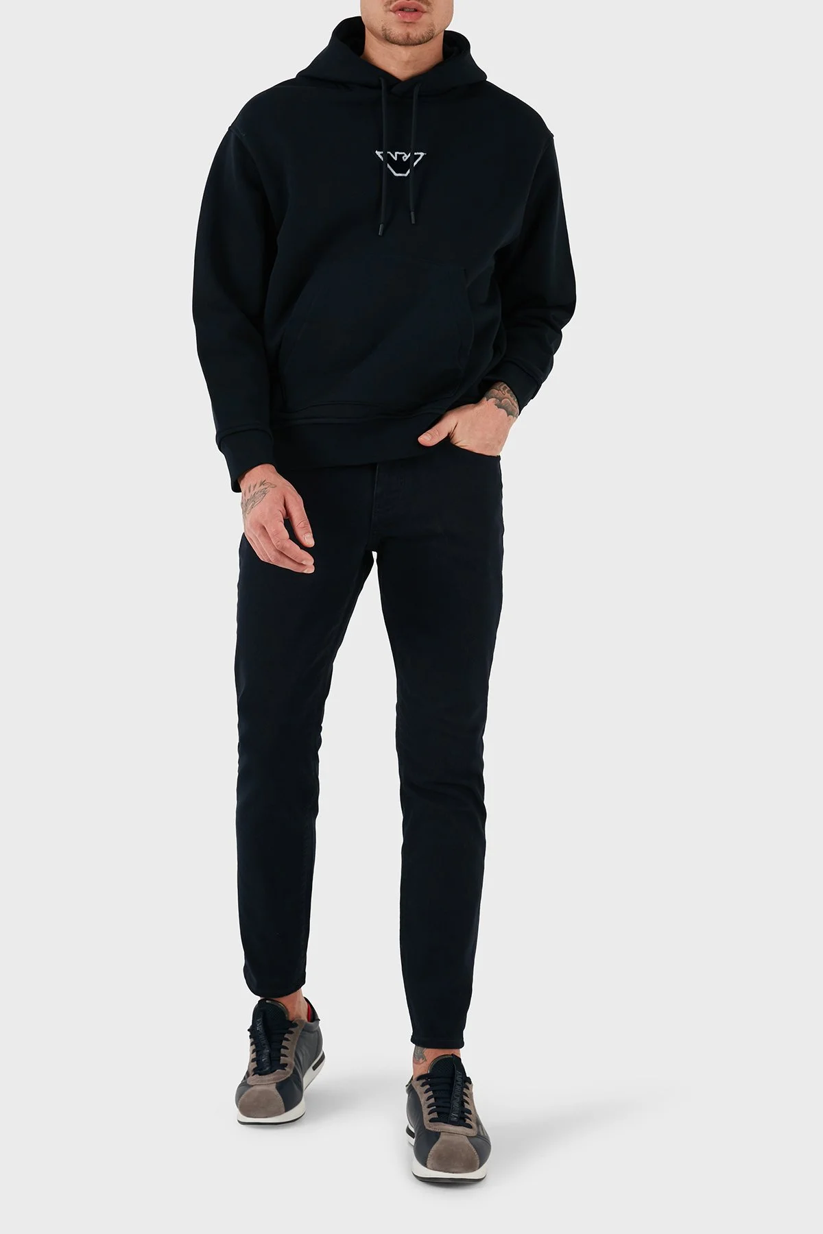 Emporio Armani % 100 Pamuk Logolu Regular Fit Kapüşonlu Erkek Sweat 6D1M93 1JTAZ 0985 LACİVERT - 2