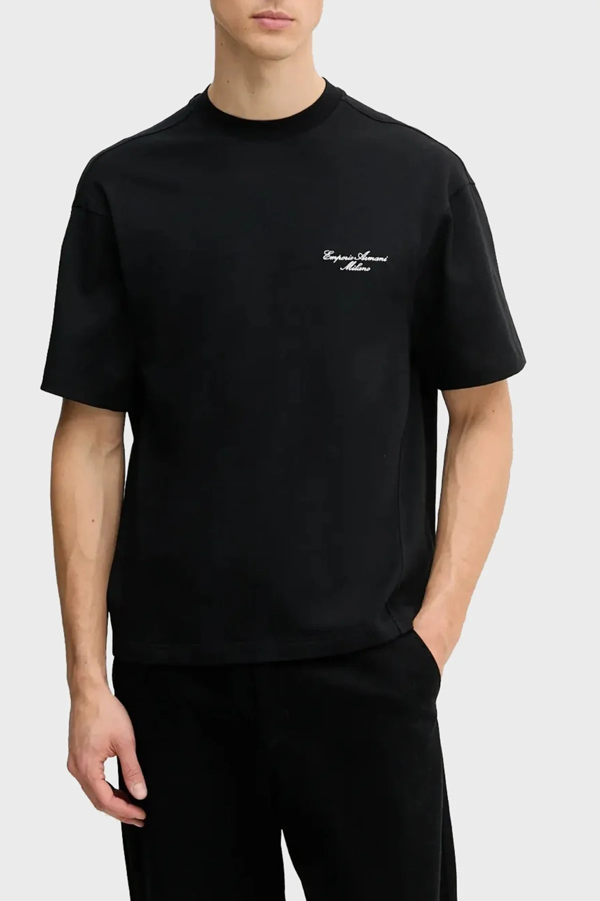 Emporio Armani % 100 Pamuk Oversize Bisiklet Yaka Logolu Erkek T Shirt EM001060 AF13715 UC001 SİYAH - 1