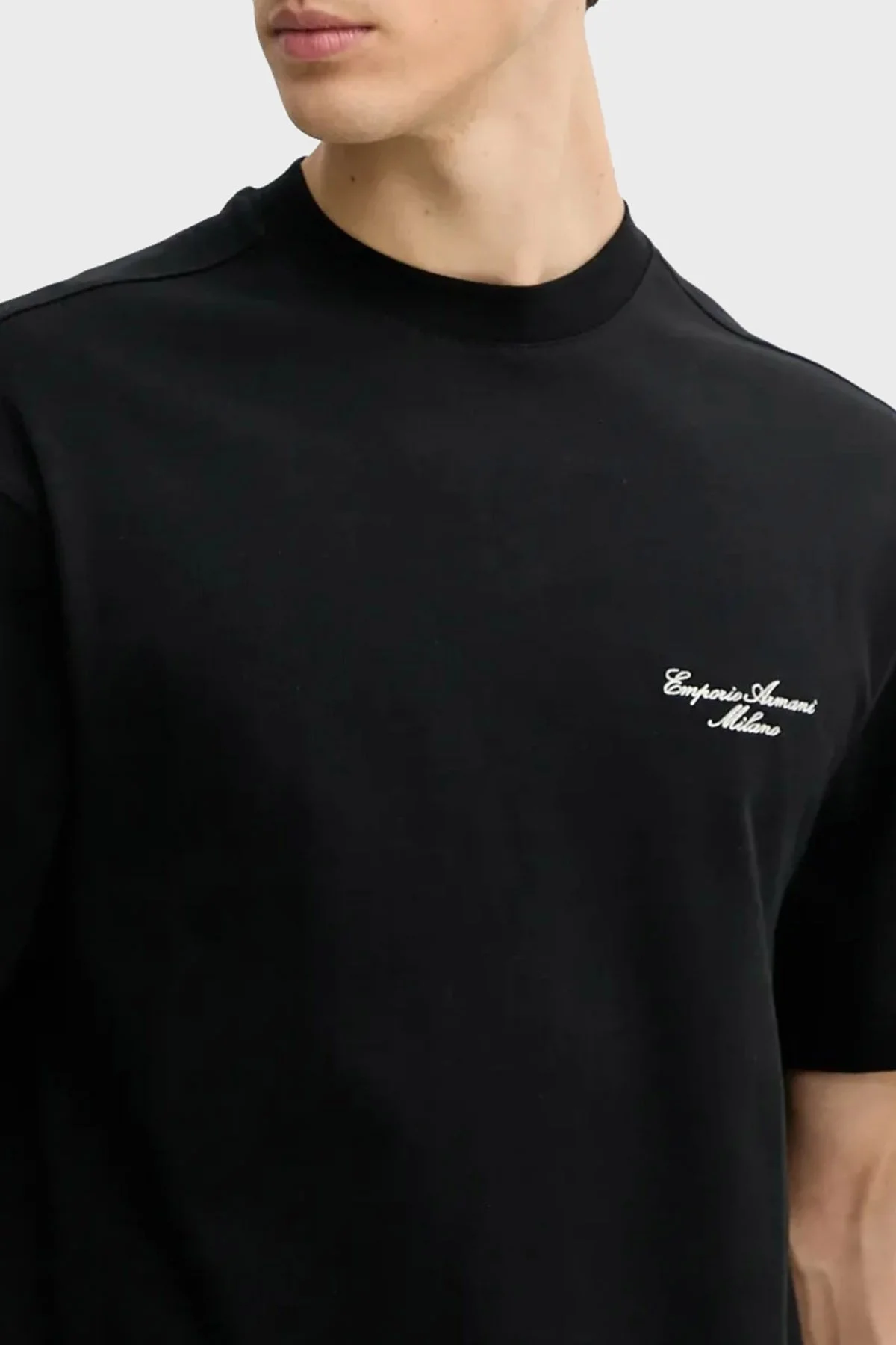 Emporio Armani % 100 Pamuk Oversize Bisiklet Yaka Logolu Erkek T Shirt EM001060 AF13715 UC001 SİYAH - 2