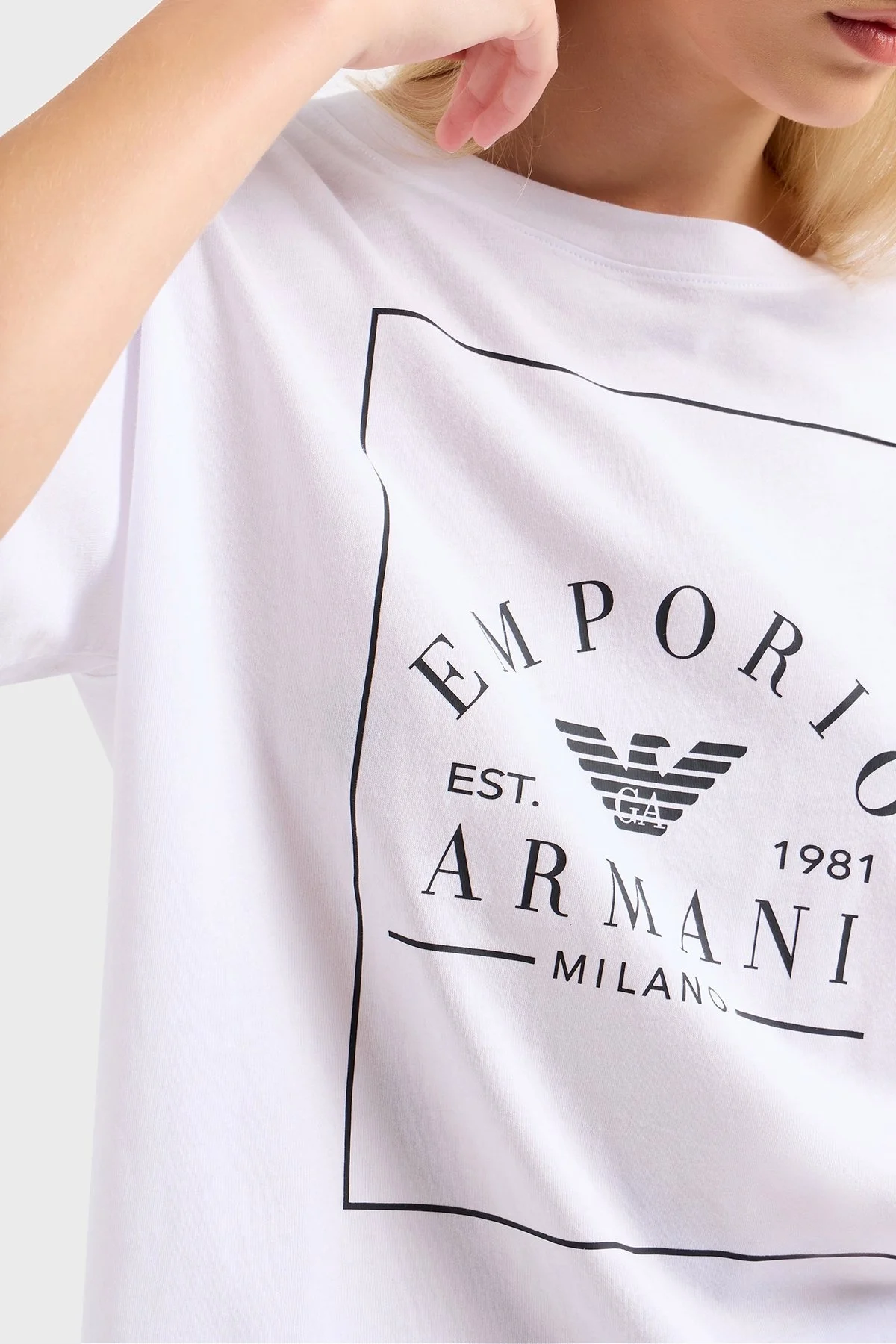 Emporio Armani % 100 Pamuk Oversize Fit Bisiklet Yaka Logolu Bayan T Shirt EW000553 AF10887 U0002 BEYAZ - 6