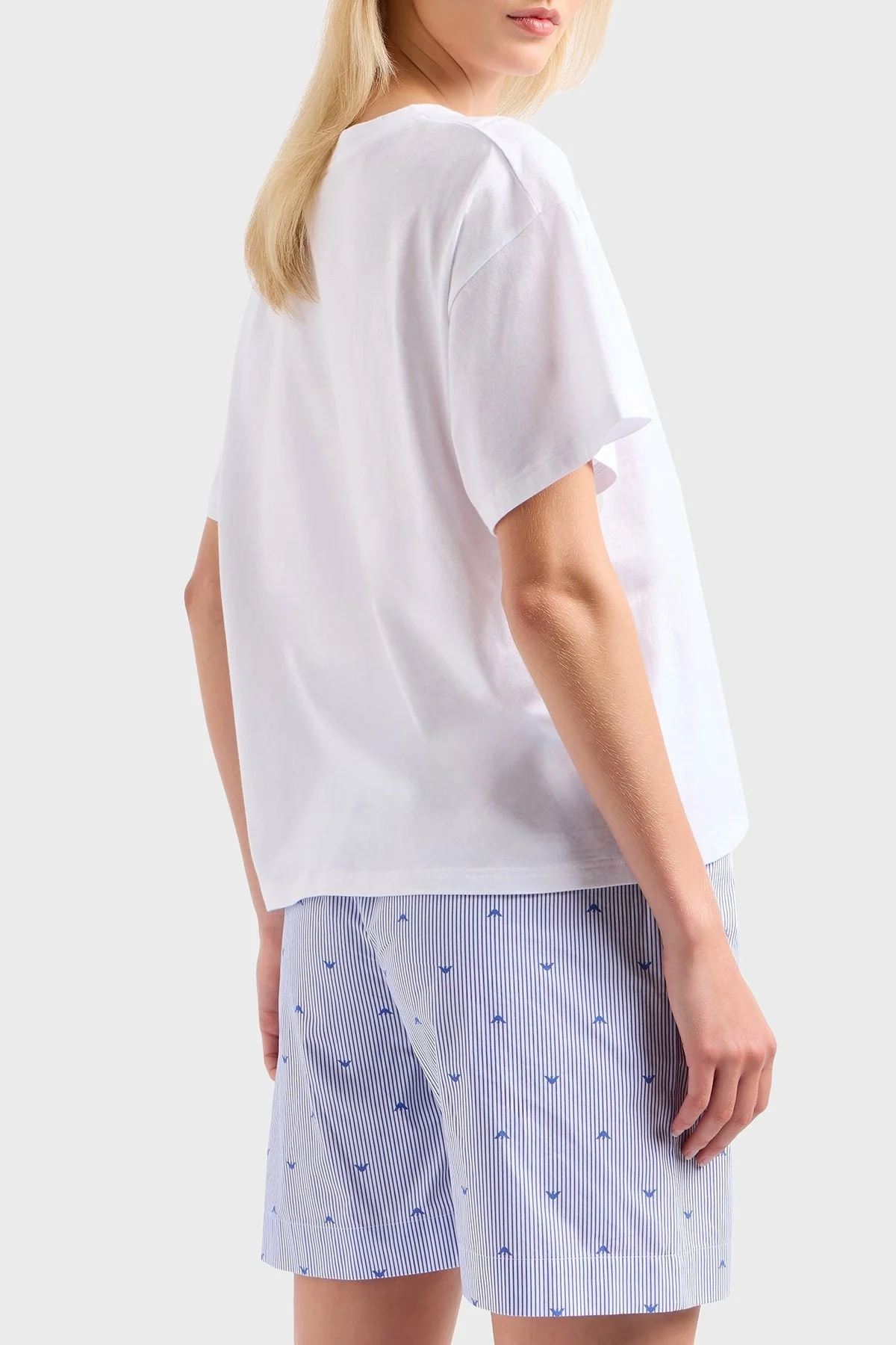 Emporio Armani % 100 Pamuk Oversize Fit Bisiklet Yaka Logolu Bayan T Shirt EW000553 AF10887 U0002 BEYAZ - 7