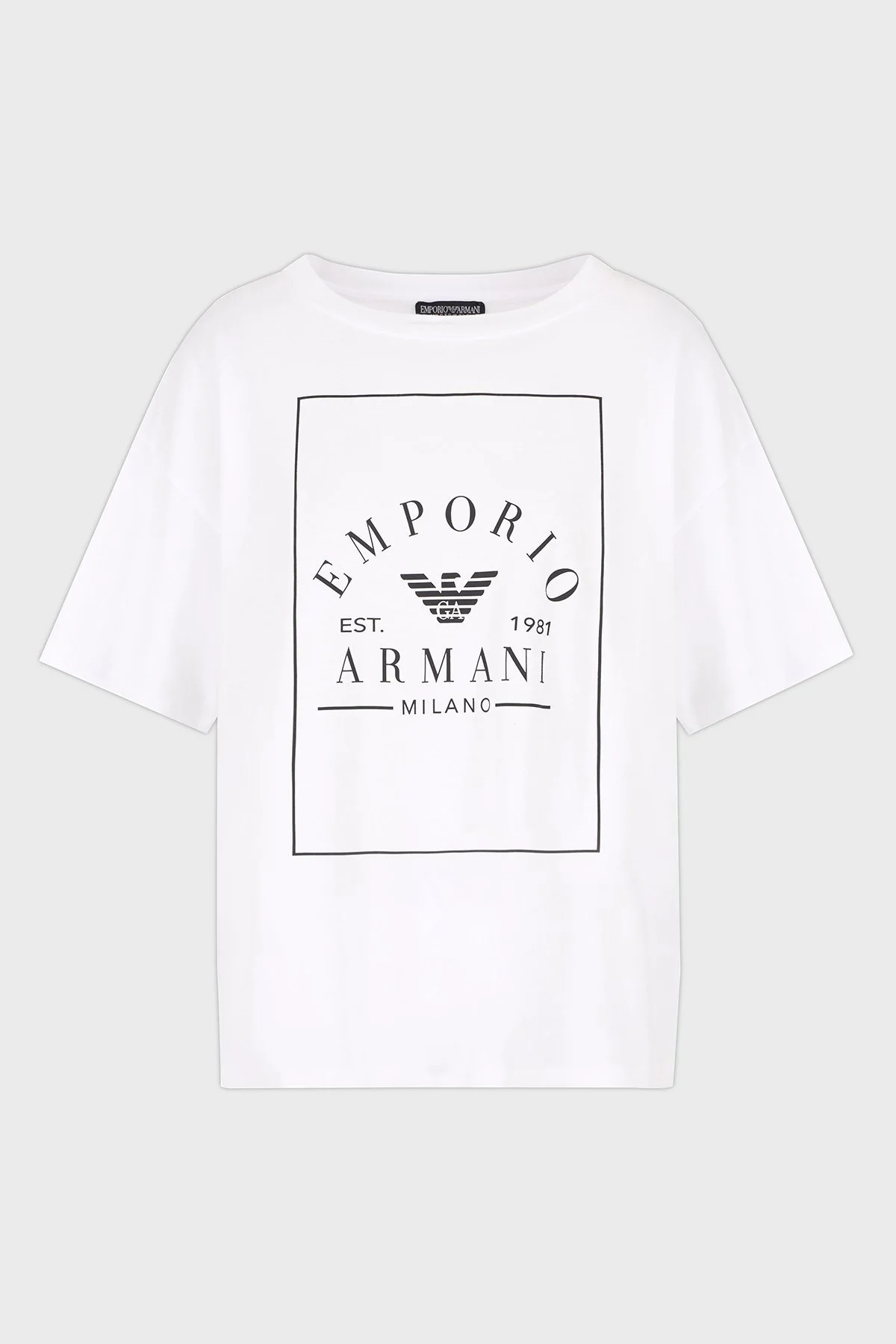 Emporio Armani % 100 Pamuk Oversize Fit Bisiklet Yaka Logolu Bayan T Shirt EW000553 AF10887 U0002 BEYAZ - 8