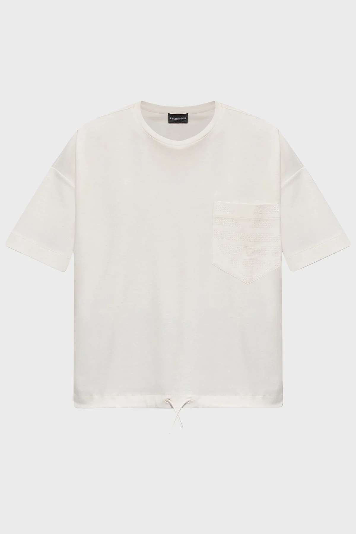 Emporio Armani % 100 Pamuk Oversize Fit Bisiklet Yaka Tek Cepli Kadın T Shirt EW000891 AF12545 U0006 BEYAZ - 5