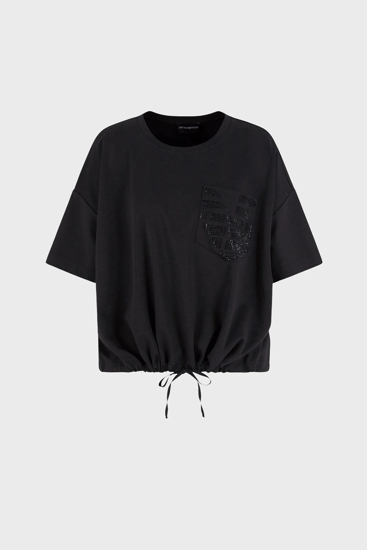 Emporio Armani % 100 Pamuk Oversize Fit Bisiklet Yaka Tek Cepli Bayan T Shirt EW000891 AF12545 UC001 SİYAH - 10