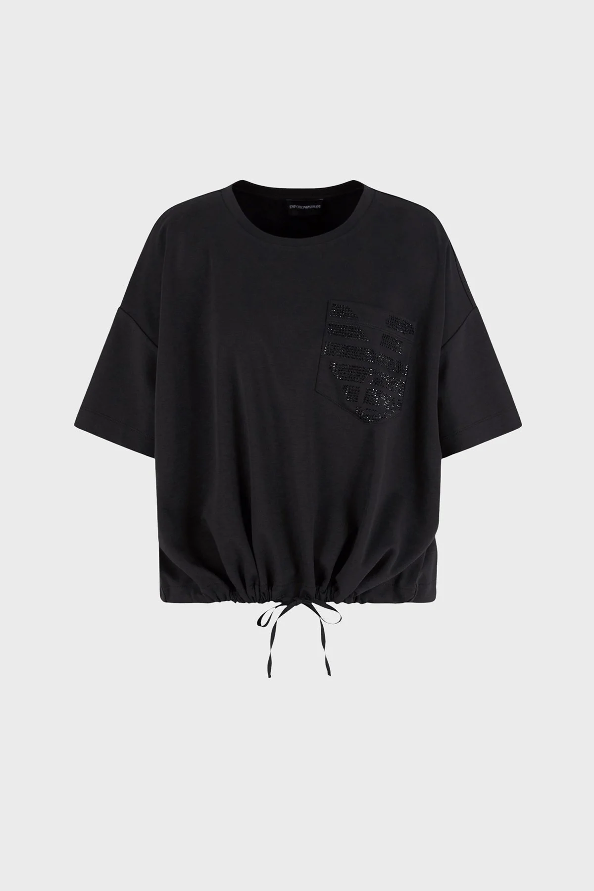 Emporio Armani % 100 Pamuk Oversize Fit Bisiklet Yaka Tek Cepli Kadın T Shirt EW000891 AF12545 UC001 SİYAH - 5