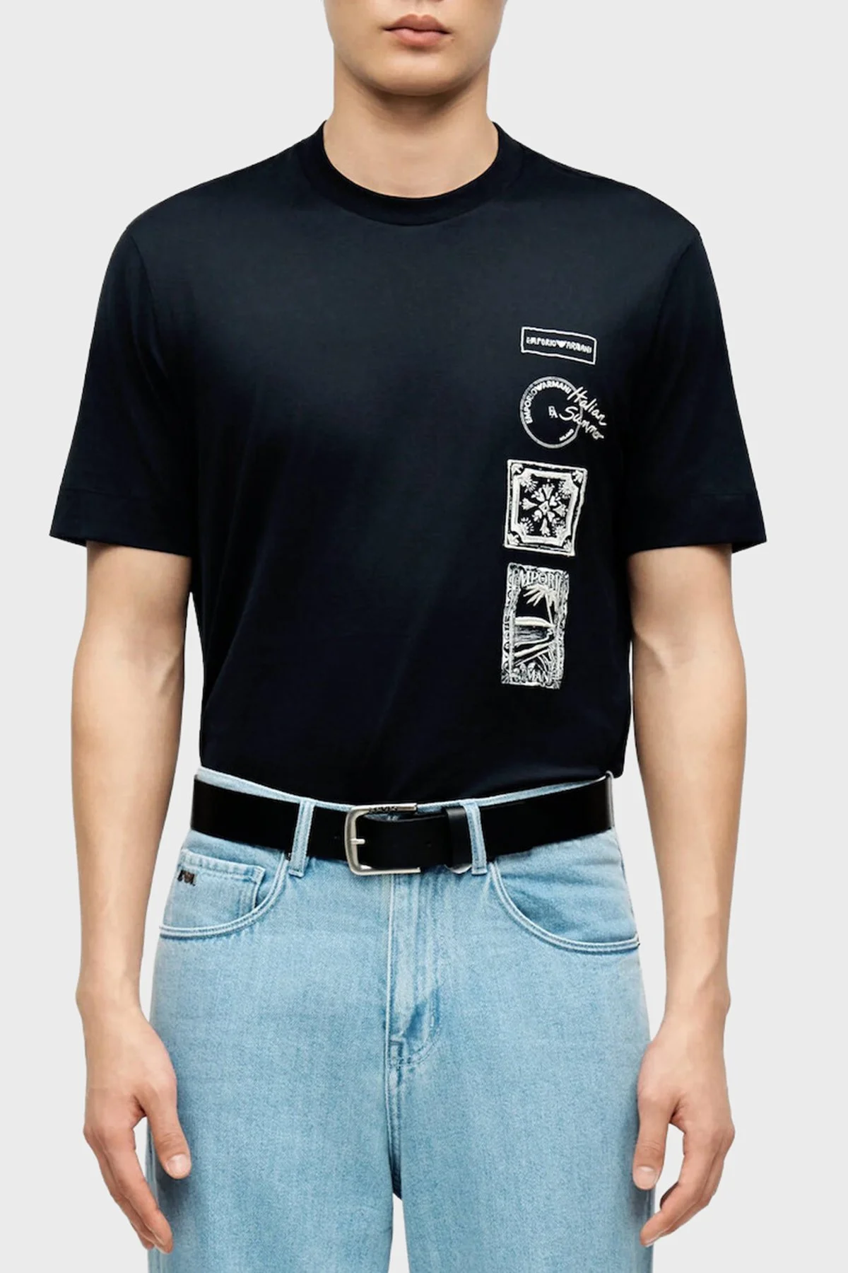 Emporio Armani % 100 Pamuk Regular Fit Bisiklet Yaka Baskılı Erkek T Shirt EM004994 AF24470 UB118 LACİVERT - 1