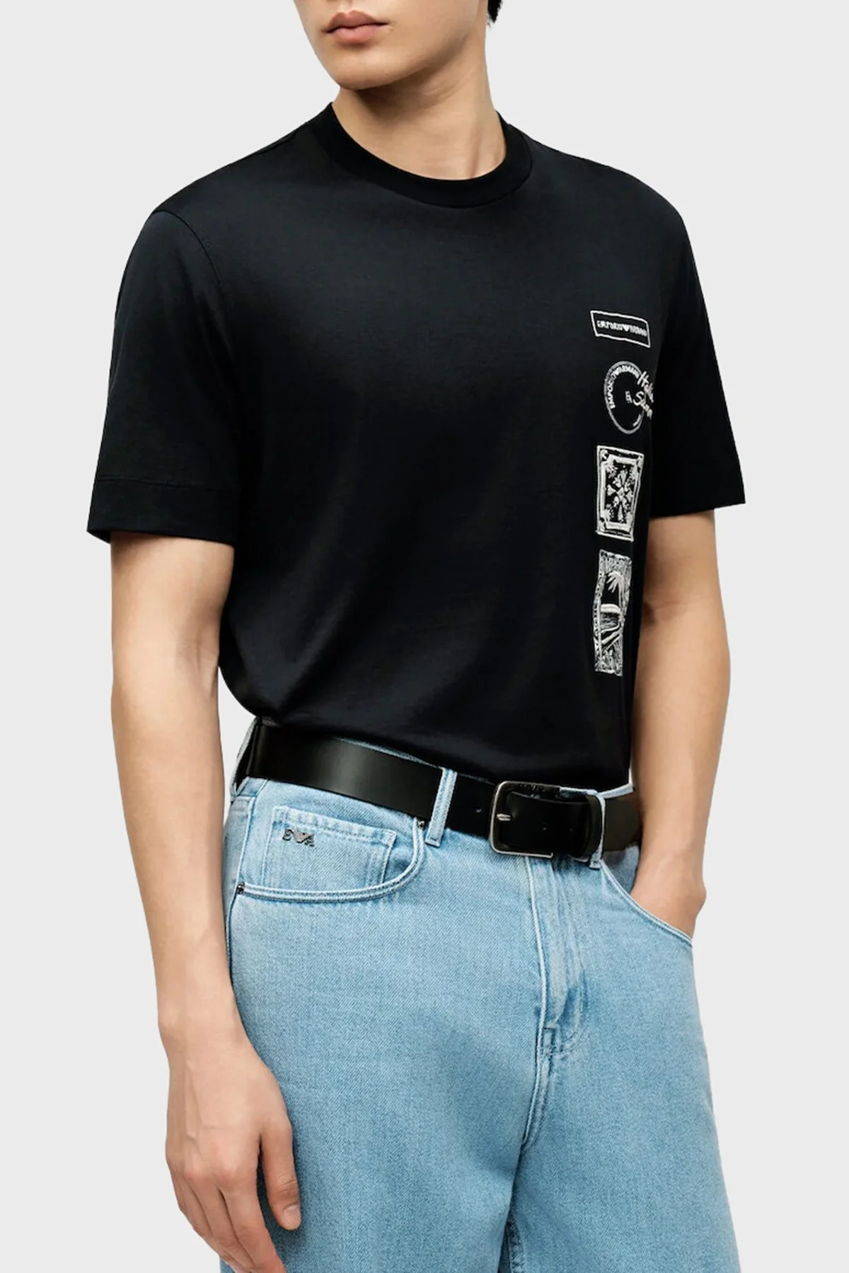 Emporio Armani % 100 Pamuk Regular Fit Bisiklet Yaka Baskılı Erkek T Shirt EM004994 AF24470 UB118 LACİVERT - 4