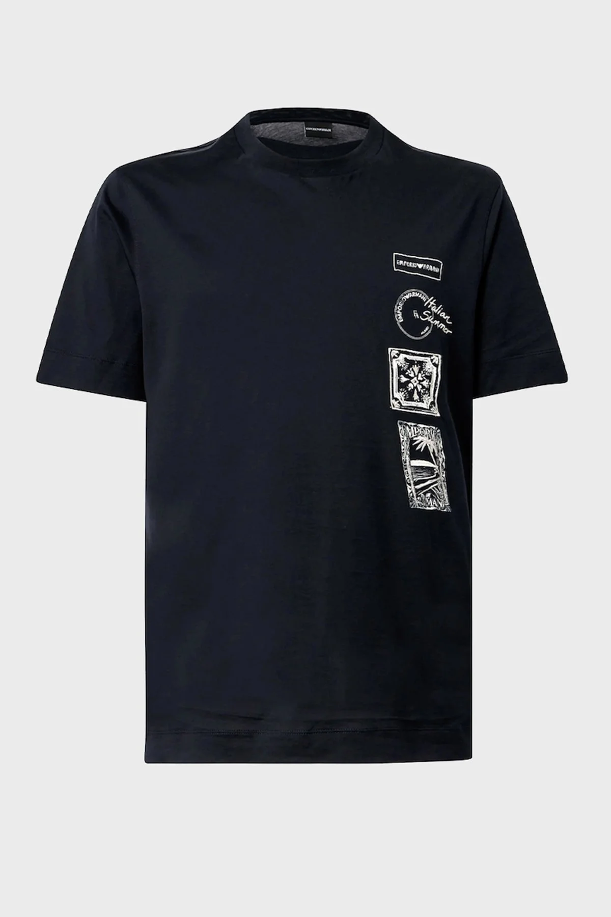 Emporio Armani % 100 Pamuk Regular Fit Bisiklet Yaka Baskılı Erkek T Shirt EM004994 AF24470 UB118 LACİVERT - 5