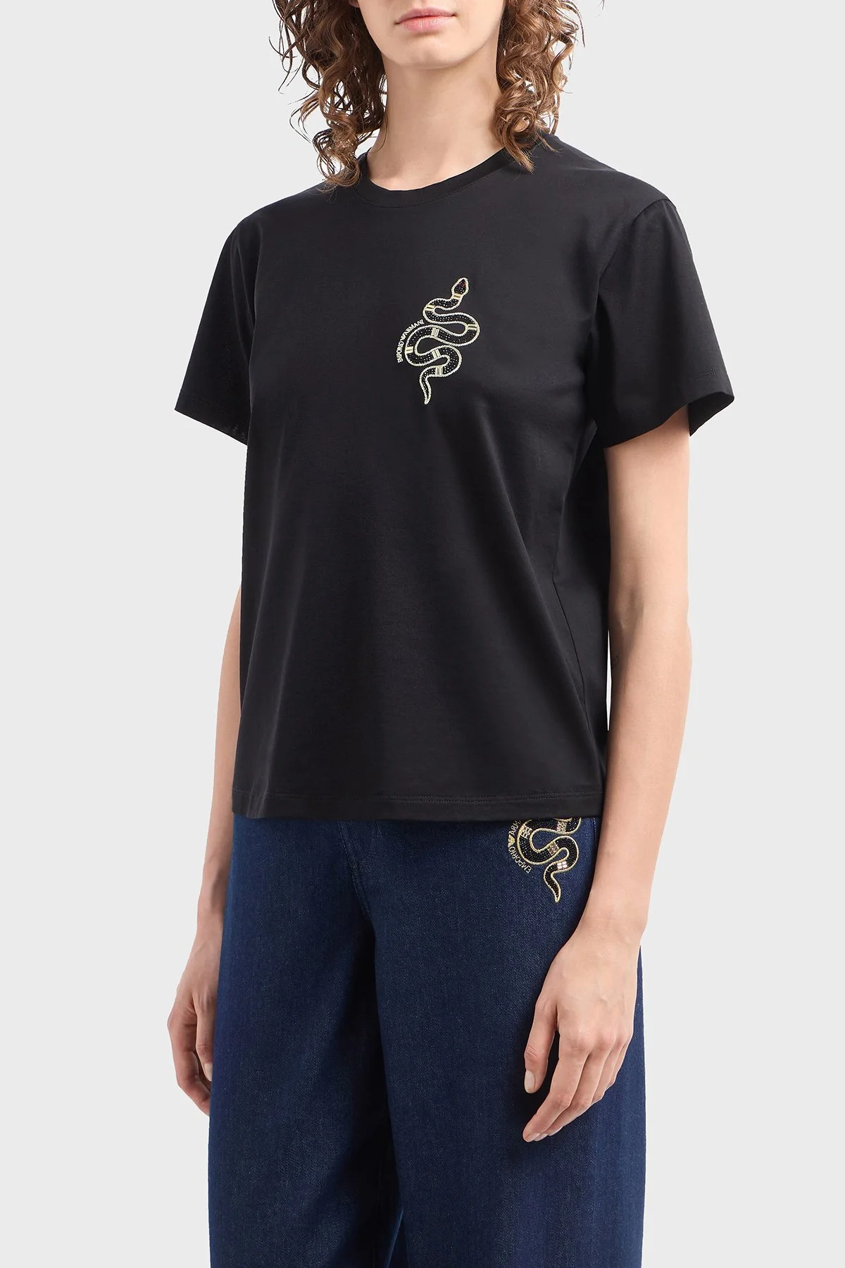 Emporio Armani % 100 Pamuk Regular Fit Bisiklet Yaka Kadın T Shirt EW001169 AF10003 UC001 SİYAH - 1