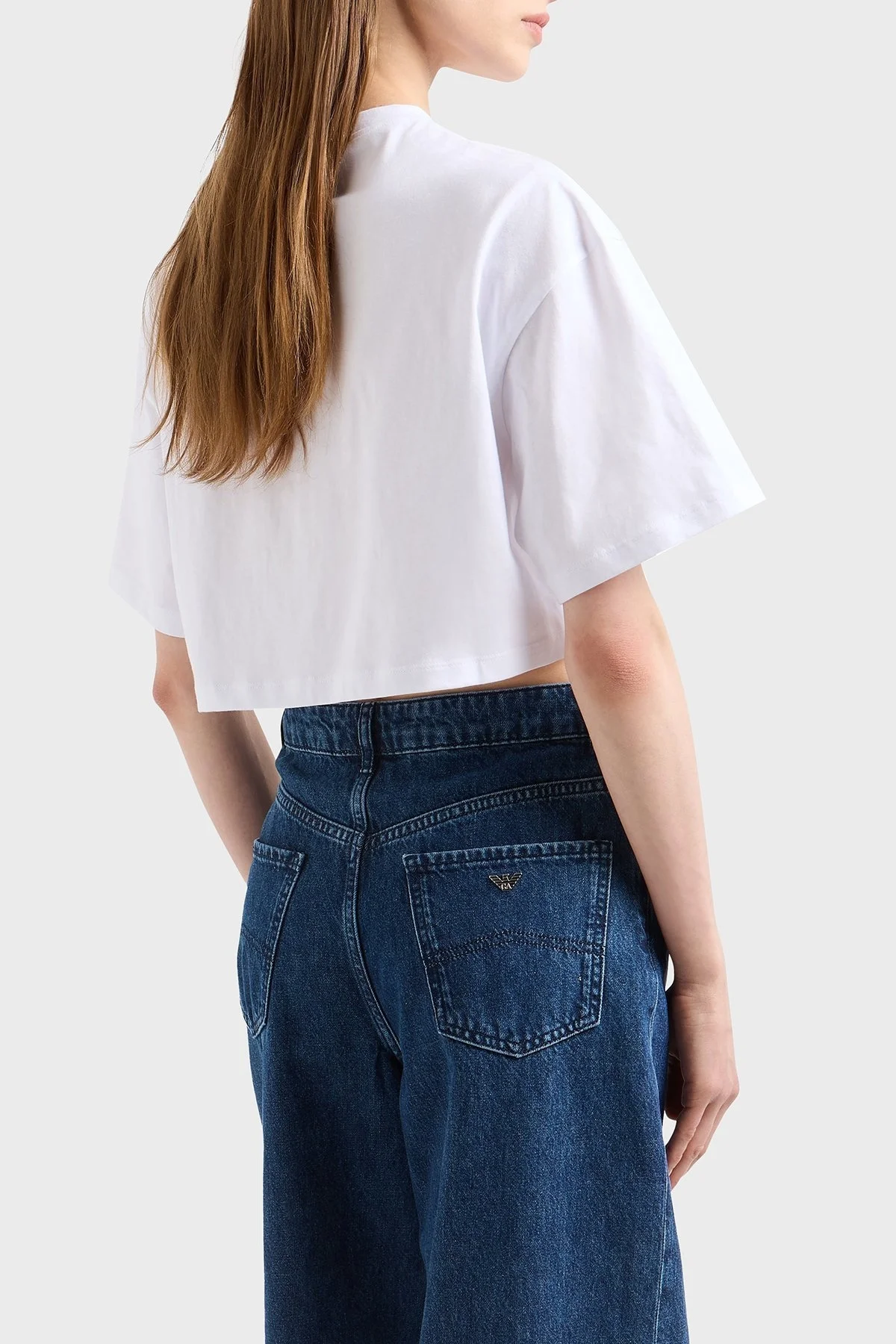 Emporio Armani % 100 Pamuk Regular Fit Bisiklet Yaka Crop Bayan T Shirt EW000897 AF12573 U0002 BEYAZ - 8