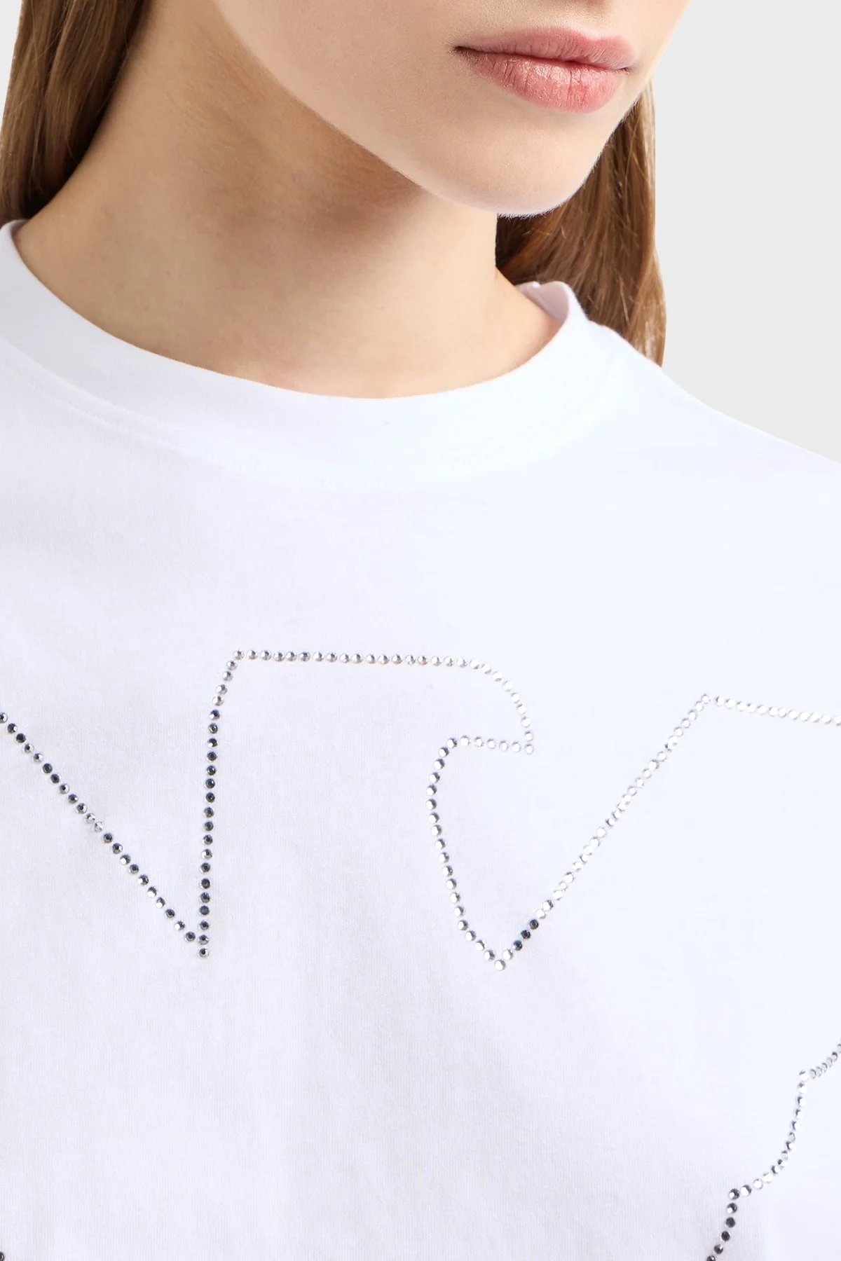 Emporio Armani % 100 Pamuk Regular Fit Bisiklet Yaka Crop Kadın T Shirt EW000897 AF12573 U0002 BEYAZ - 2