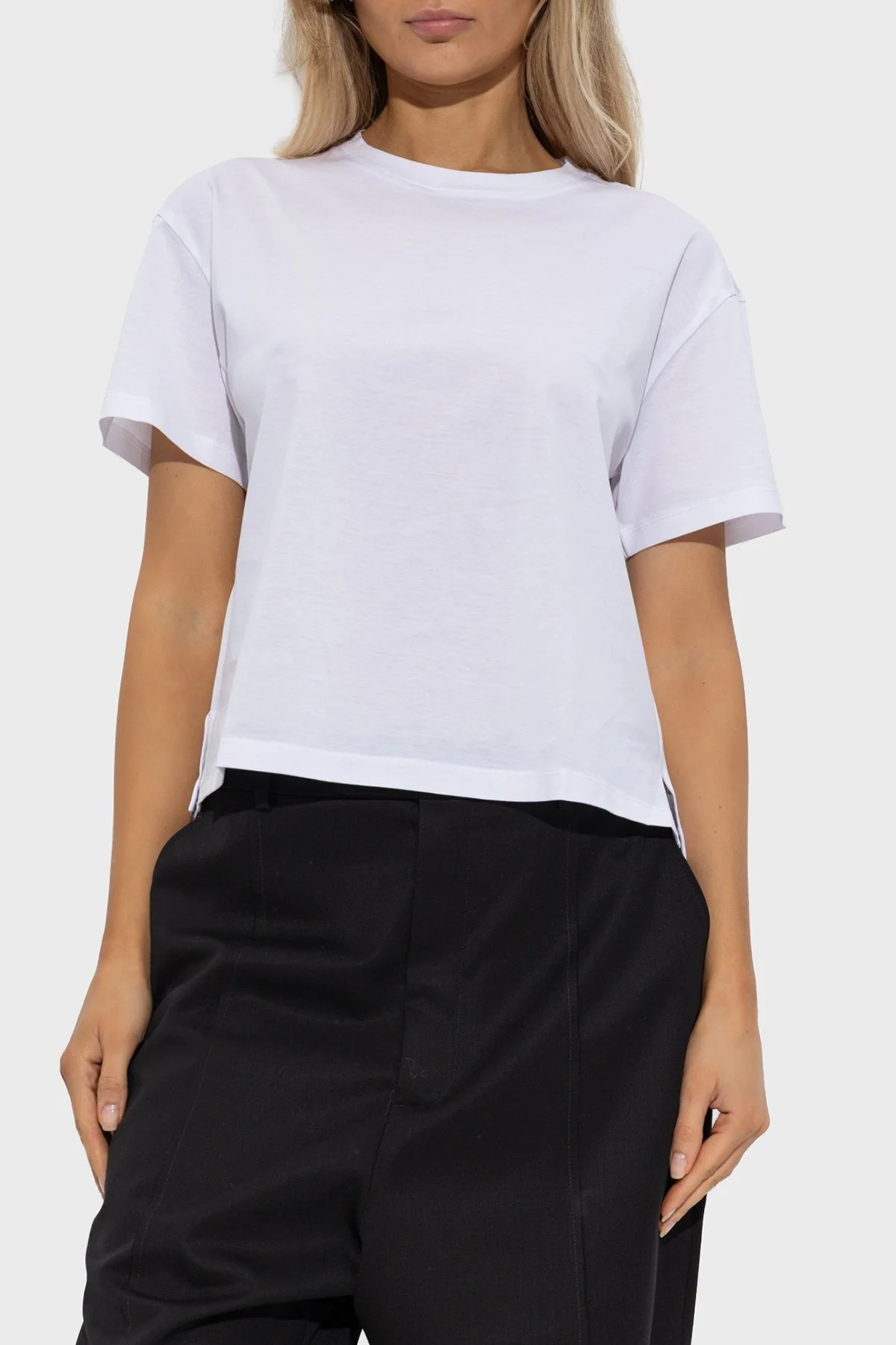 Emporio Armani % 100 Pamuk Regular Fit Bisiklet Yaka Crop Bayan T Shirt EW002922 AF10003 U0002 BEYAZ - 1