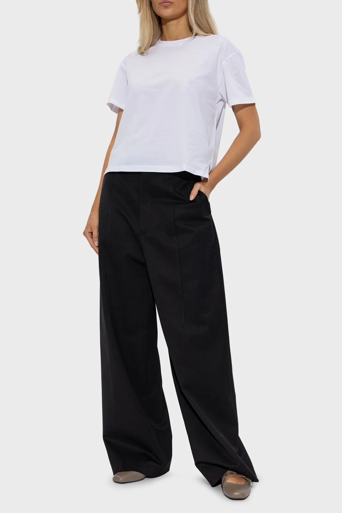 Emporio Armani % 100 Pamuk Regular Fit Bisiklet Yaka Crop Bayan T Shirt EW002922 AF10003 U0002 BEYAZ - 2