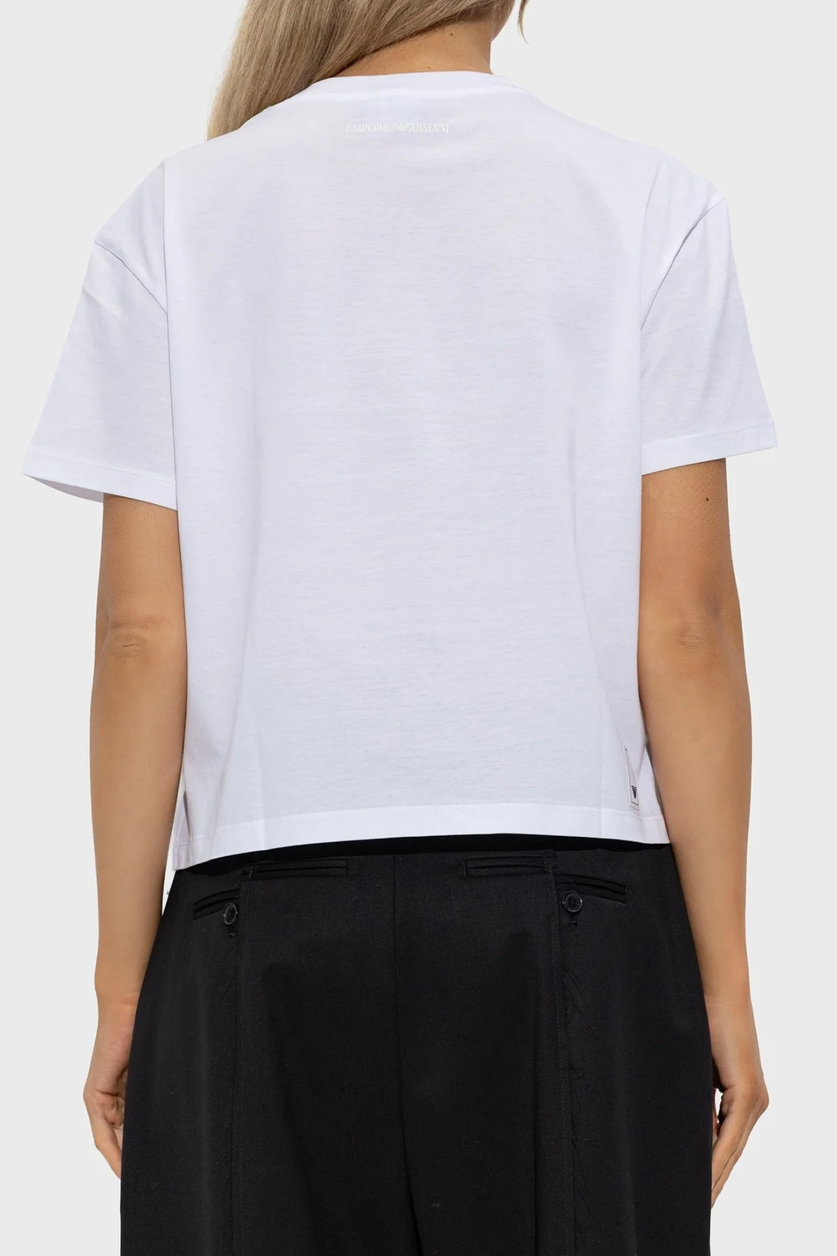 Emporio Armani % 100 Pamuk Regular Fit Bisiklet Yaka Crop Bayan T Shirt EW002922 AF10003 U0002 BEYAZ - 3