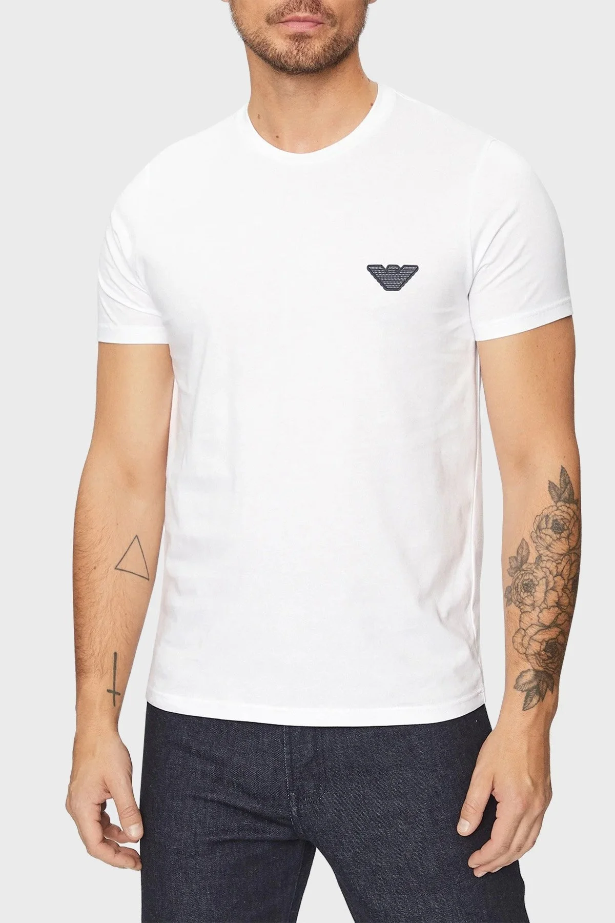 Emporio Armani % 100 Pamuk Regular Fit Bisiklet Yaka Erkek T Shirt 110853 3F755 00010 BEYAZ - 1