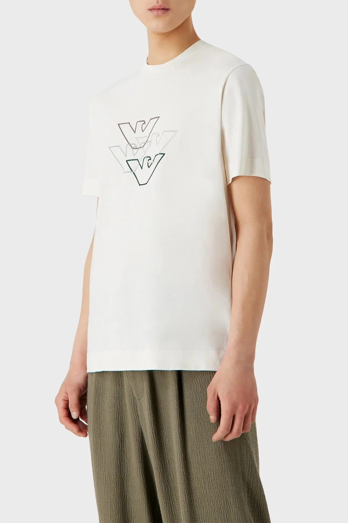Emporio Armani % 100 Pamuk Regular Fit Bisiklet Yaka Erkek T Shirt 6R1T74 1JPZZ 01L0 EKRU - 1