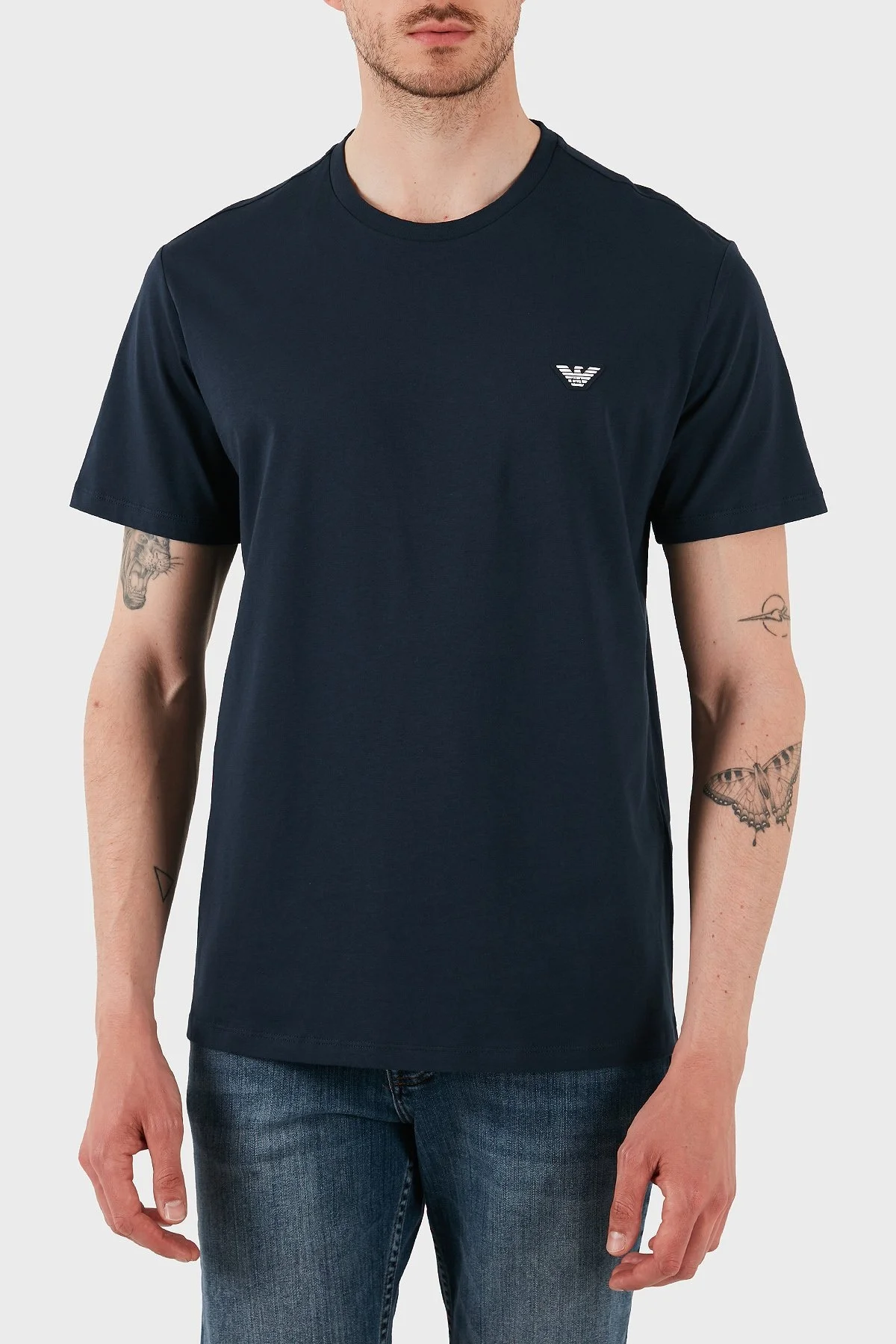 Emporio Armani % 100 Pamuk Regular Fit Bisiklet Yaka Erkek T Shirt EM000574 AF12335 UC001 LACİVERT - 1