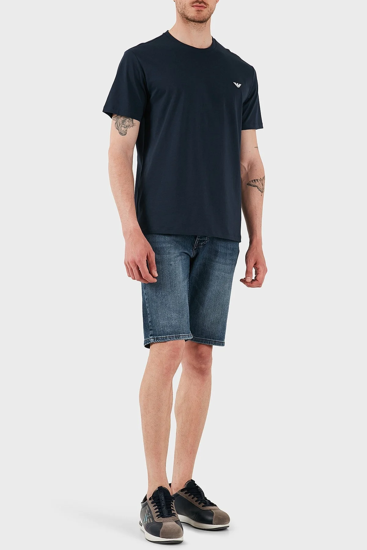 Emporio Armani % 100 Pamuk Regular Fit Bisiklet Yaka Erkek T Shirt EM000574 AF12335 UC001 LACİVERT - 2