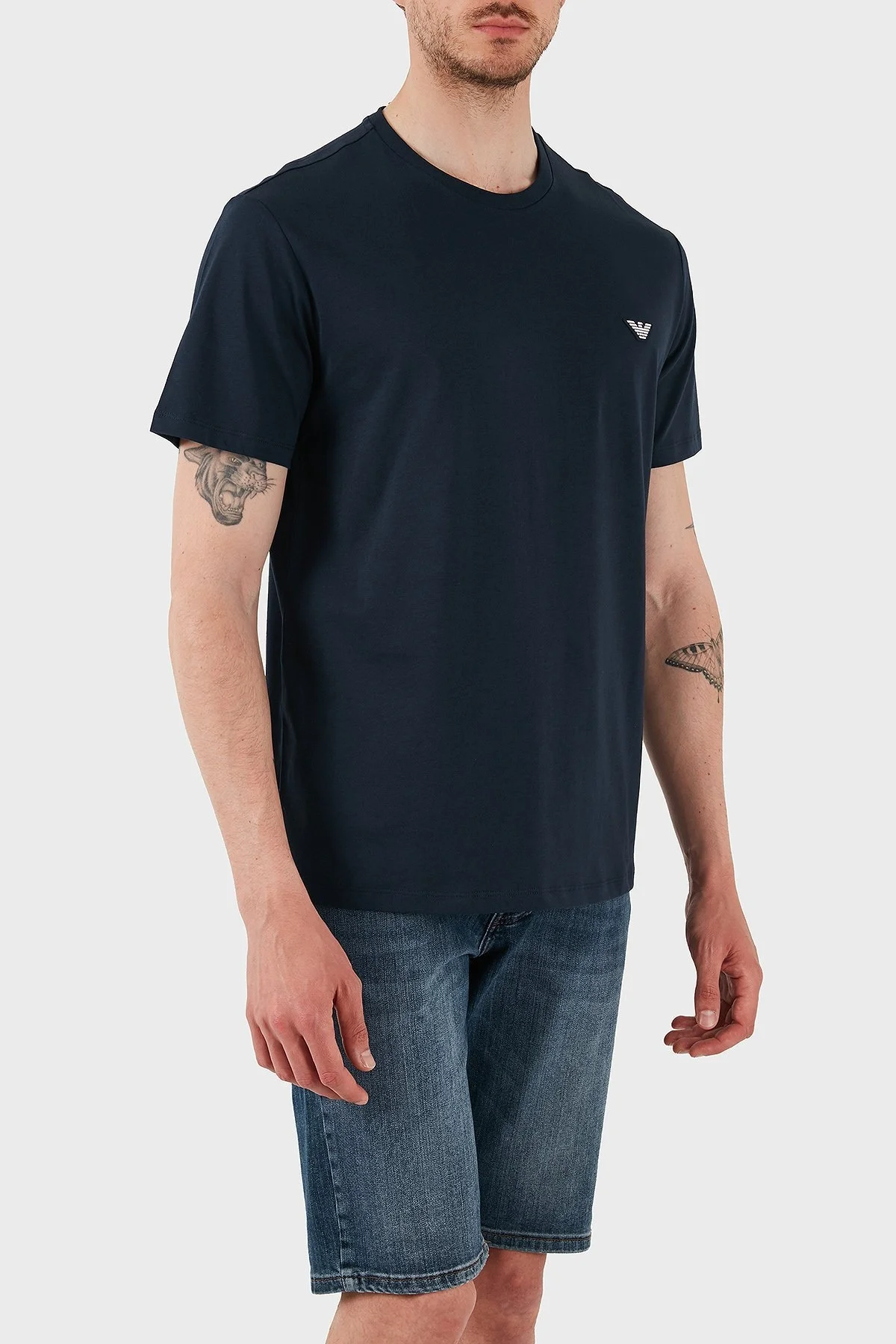 Emporio Armani % 100 Pamuk Regular Fit Bisiklet Yaka Erkek T Shirt EM000574 AF12335 UC001 LACİVERT - 4