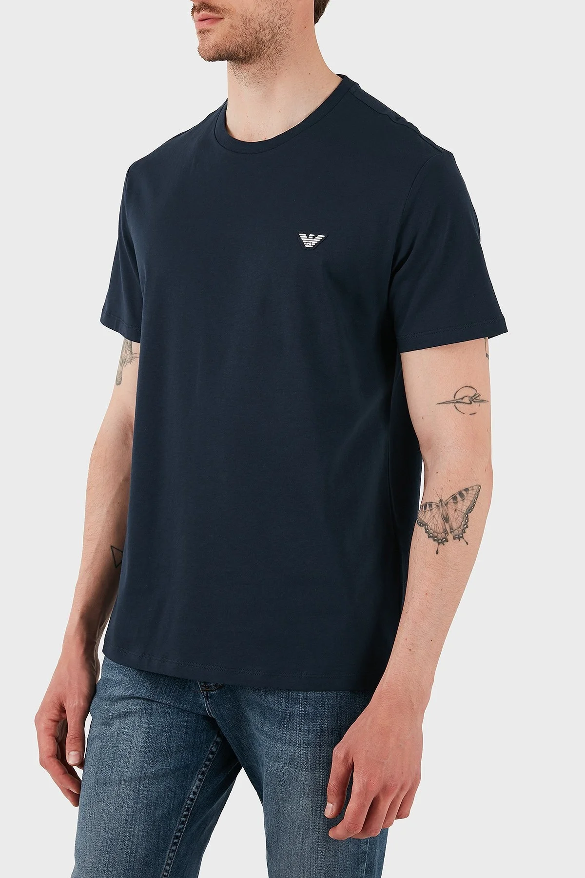 Emporio Armani % 100 Pamuk Regular Fit Bisiklet Yaka Erkek T Shirt EM000574 AF12335 UC001 LACİVERT - 5