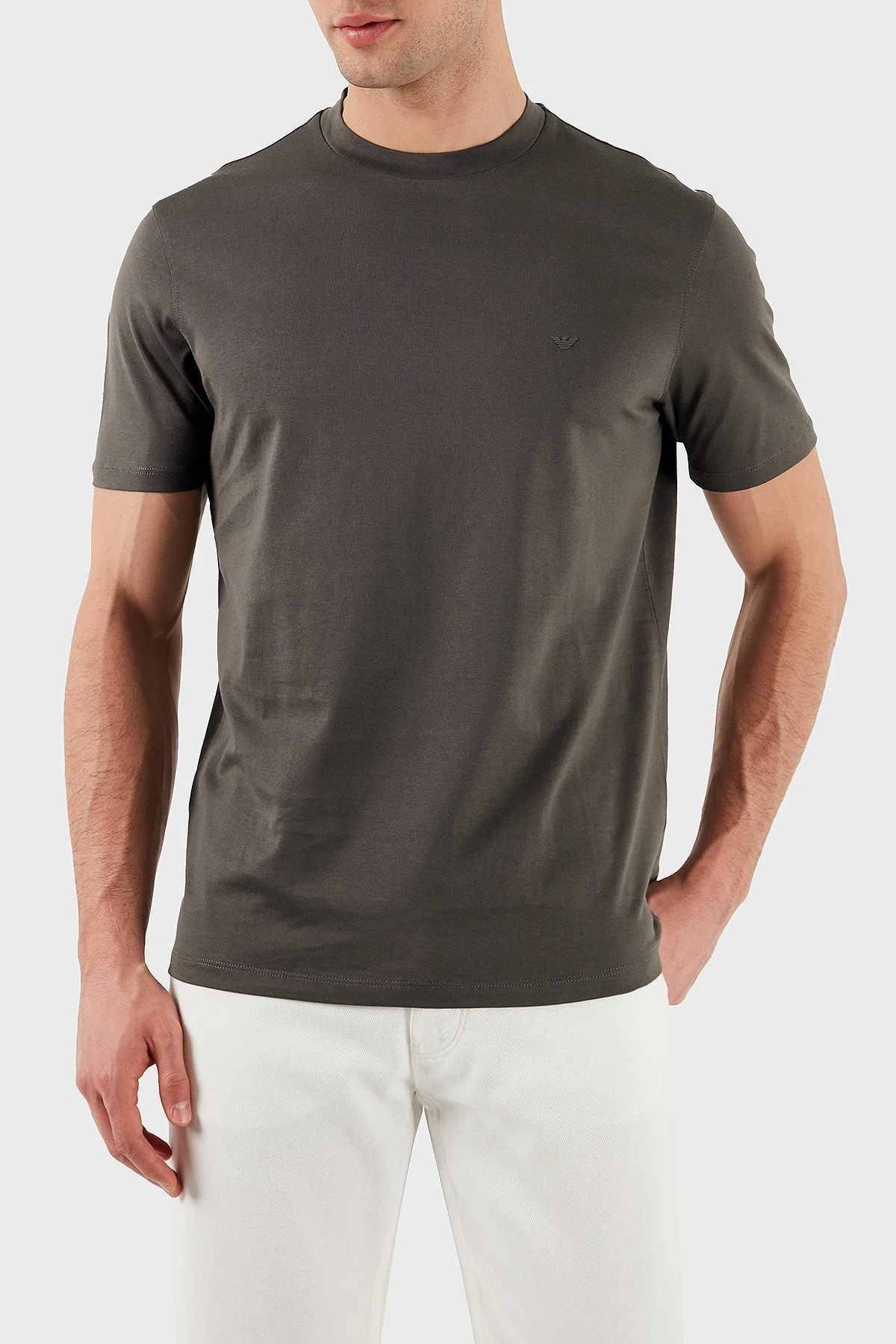 Emporio Armani % 100 Pamuk Regular Fit Bisiklet Yaka Erkek T Shirt EM000983 AF13669 U6200 KAHVE - 1