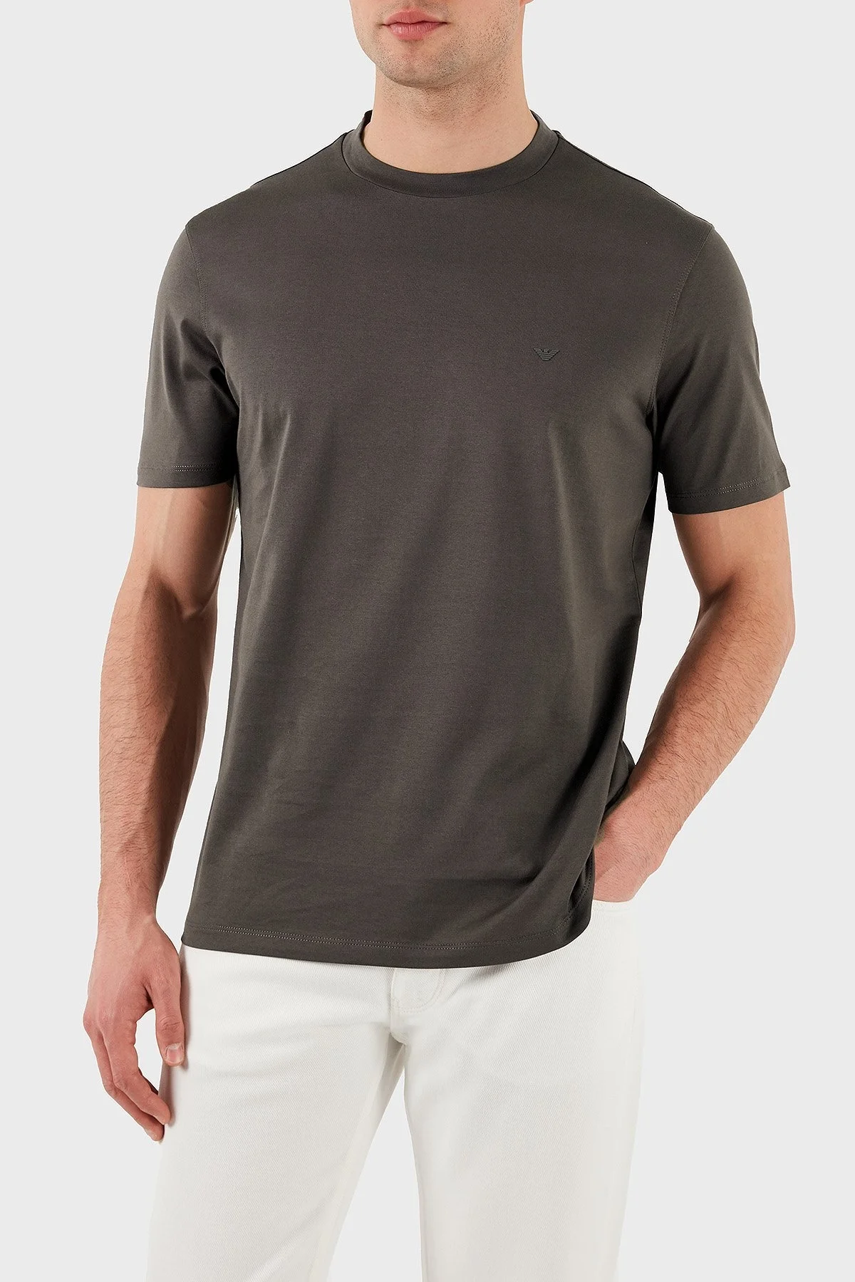 Emporio Armani % 100 Pamuk Regular Fit Bisiklet Yaka Erkek T Shirt EM000983 AF13669 U6200 KAHVE - 5