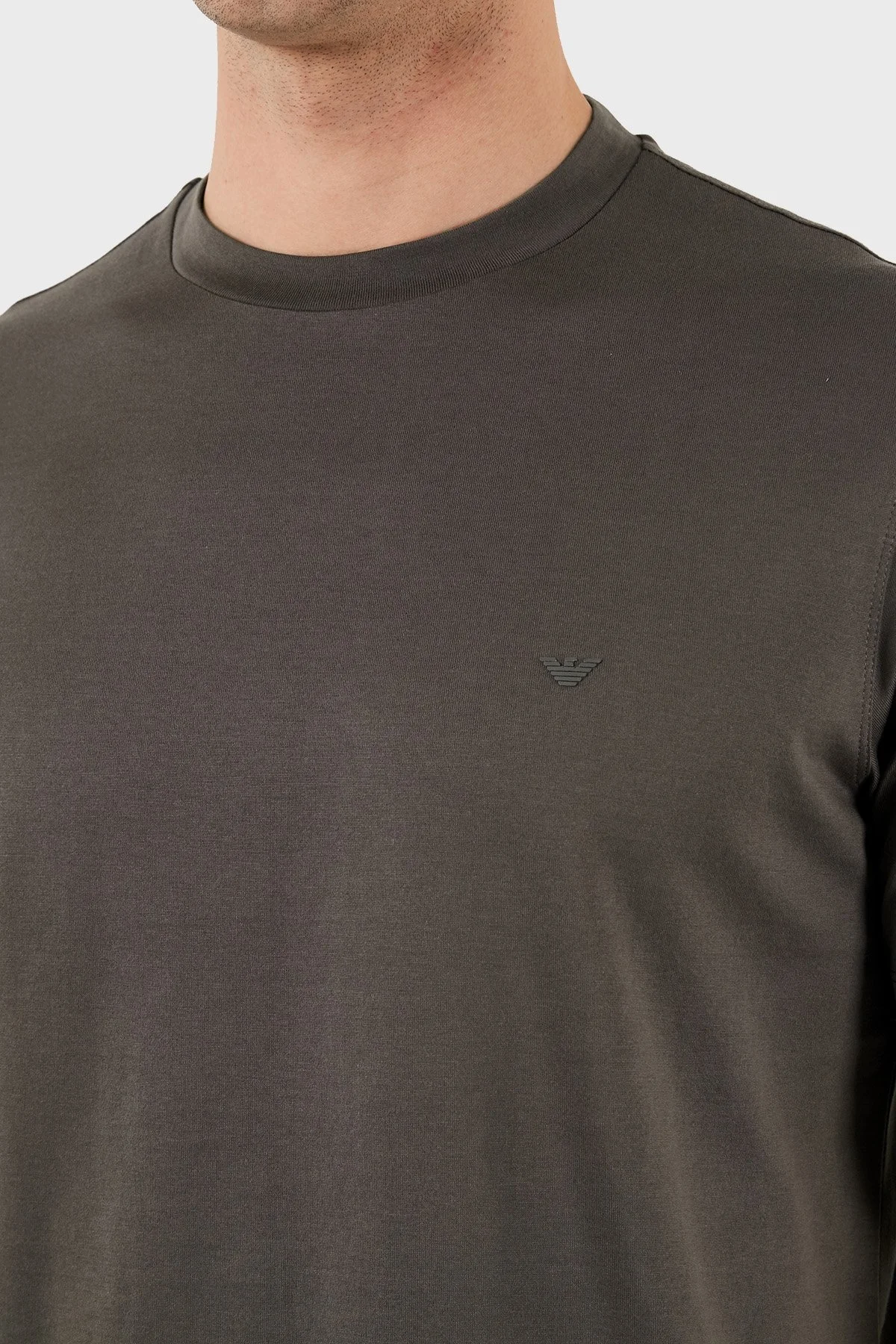 Emporio Armani % 100 Pamuk Regular Fit Bisiklet Yaka Erkek T Shirt EM000983 AF13669 U6200 KAHVE - 6