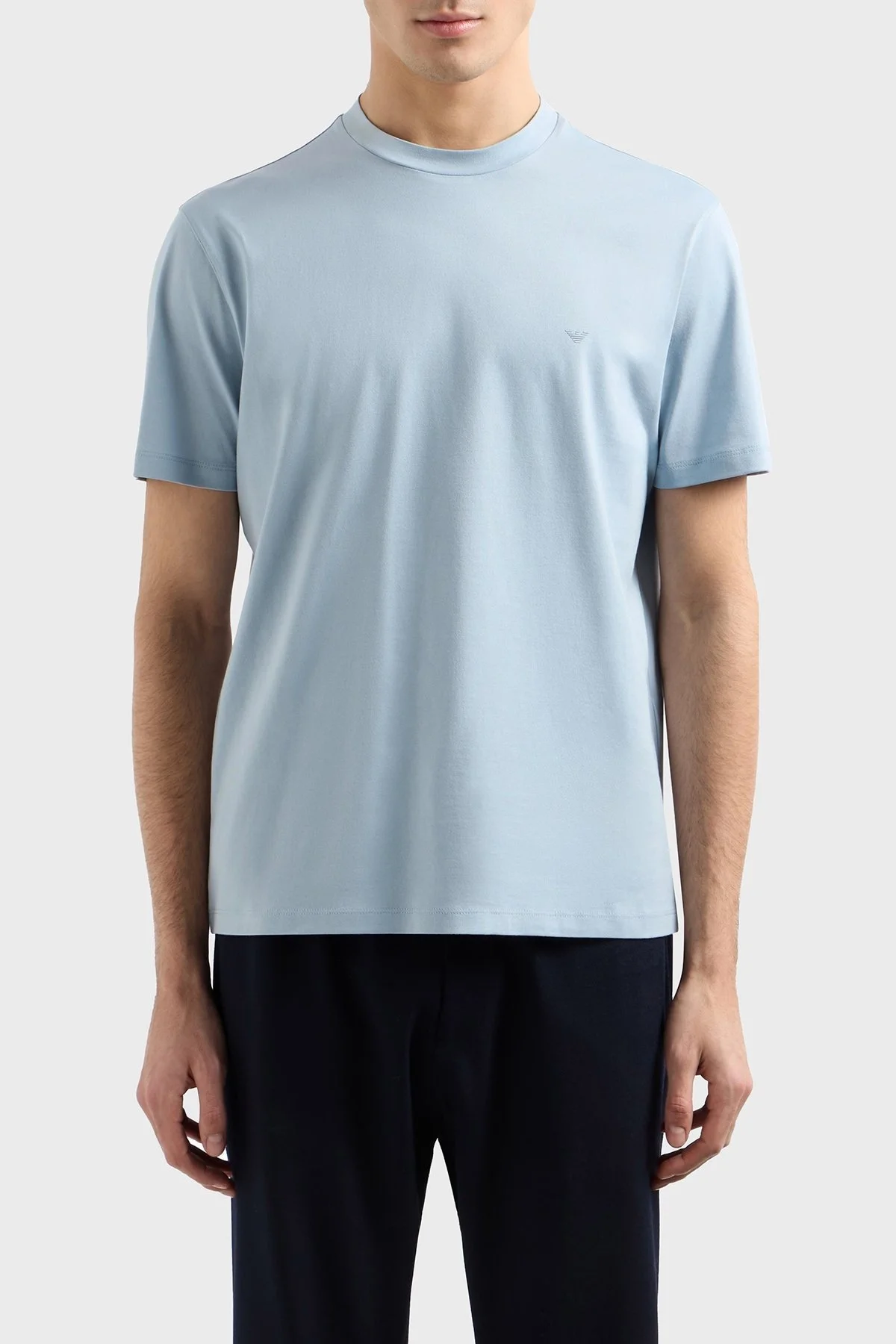 Emporio Armani % 100 Pamuk Regular Fit Bisiklet Yaka Erkek T Shirt EM000983 AF13669 U9275 AÇIK MAVİ - 6