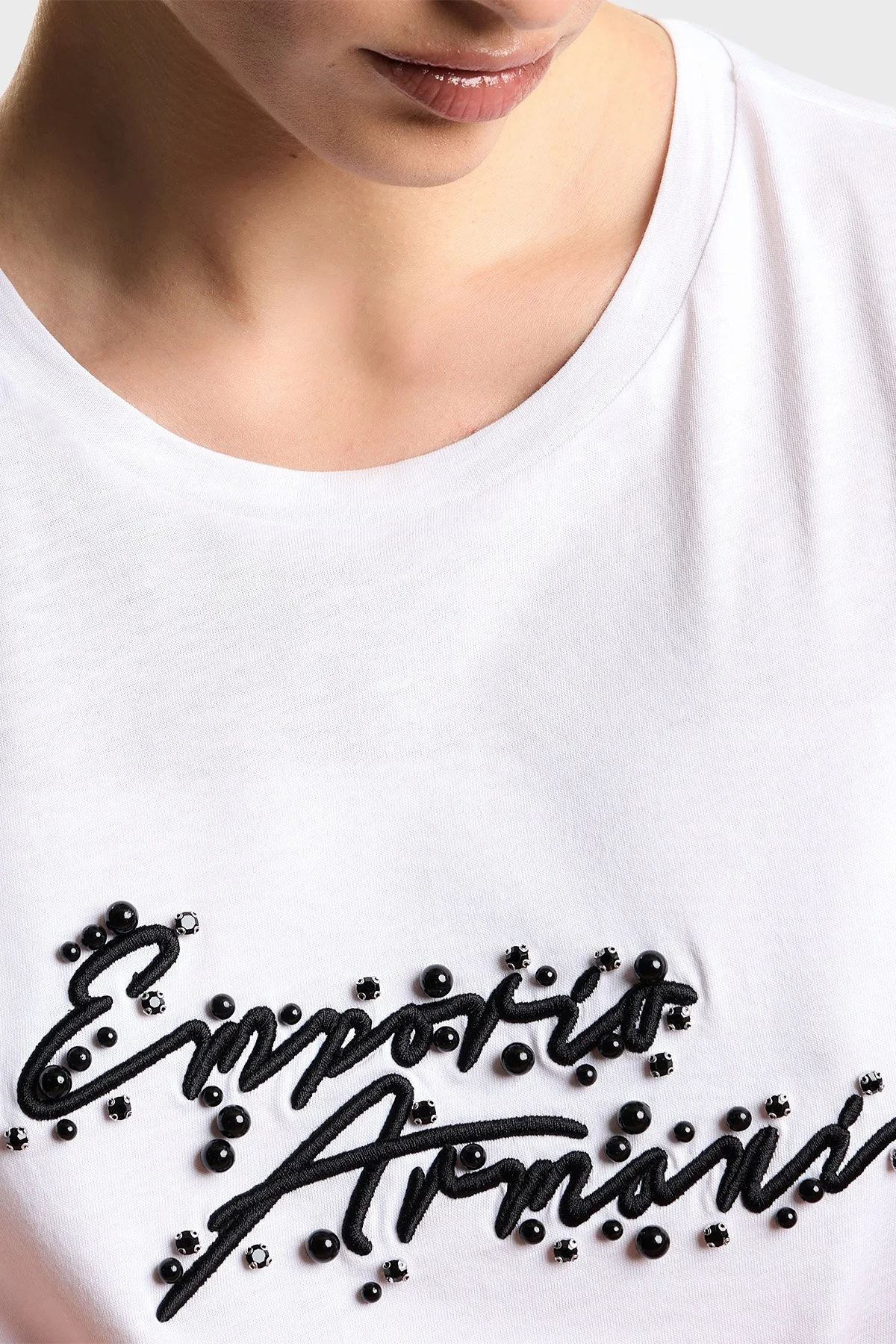Emporio Armani % 100 Pamuk Regular Fit Bisiklet Yaka Logolu Kadın T Shirt EW003594 AF12597 U0002 BEYAZ - 4
