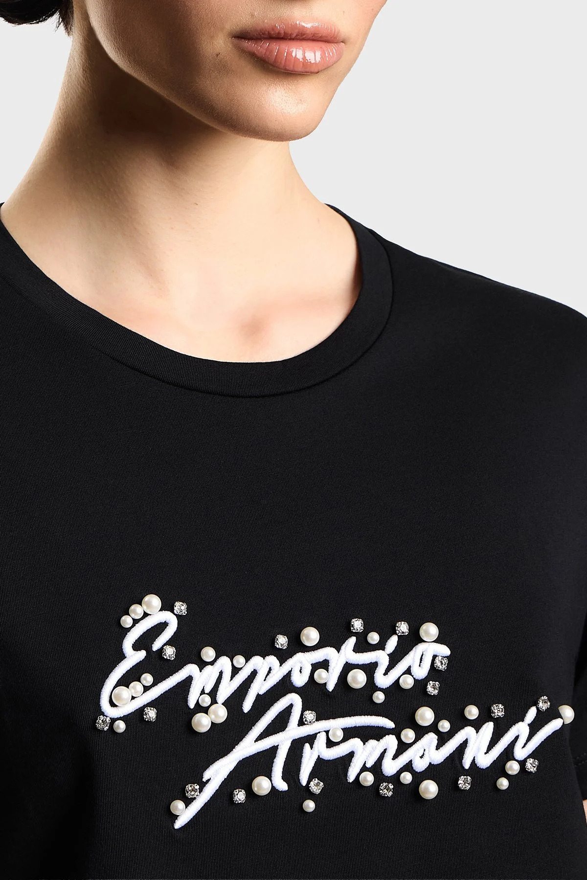 Emporio Armani % 100 Pamuk Regular Fit Bisiklet Yaka Logolu Bayan T Shirt EW003594 AF12597 UC001 SİYAH - 4