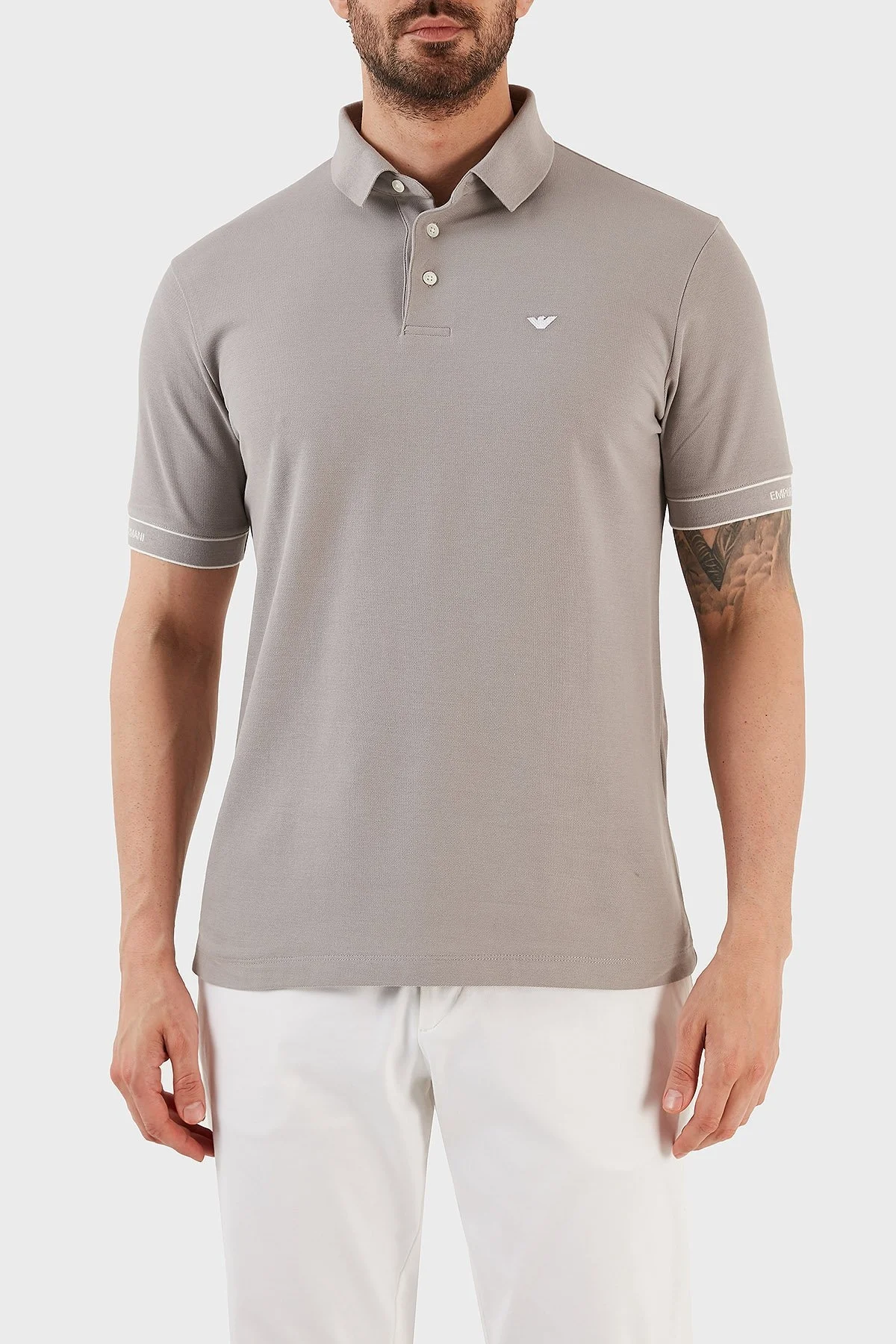 Emporio Armani % 100 Pamuk Regular Fit Düğmeli Erkek Polo T Shirt 3R1F67 1JCYZ 06A4 GRİ - 1
