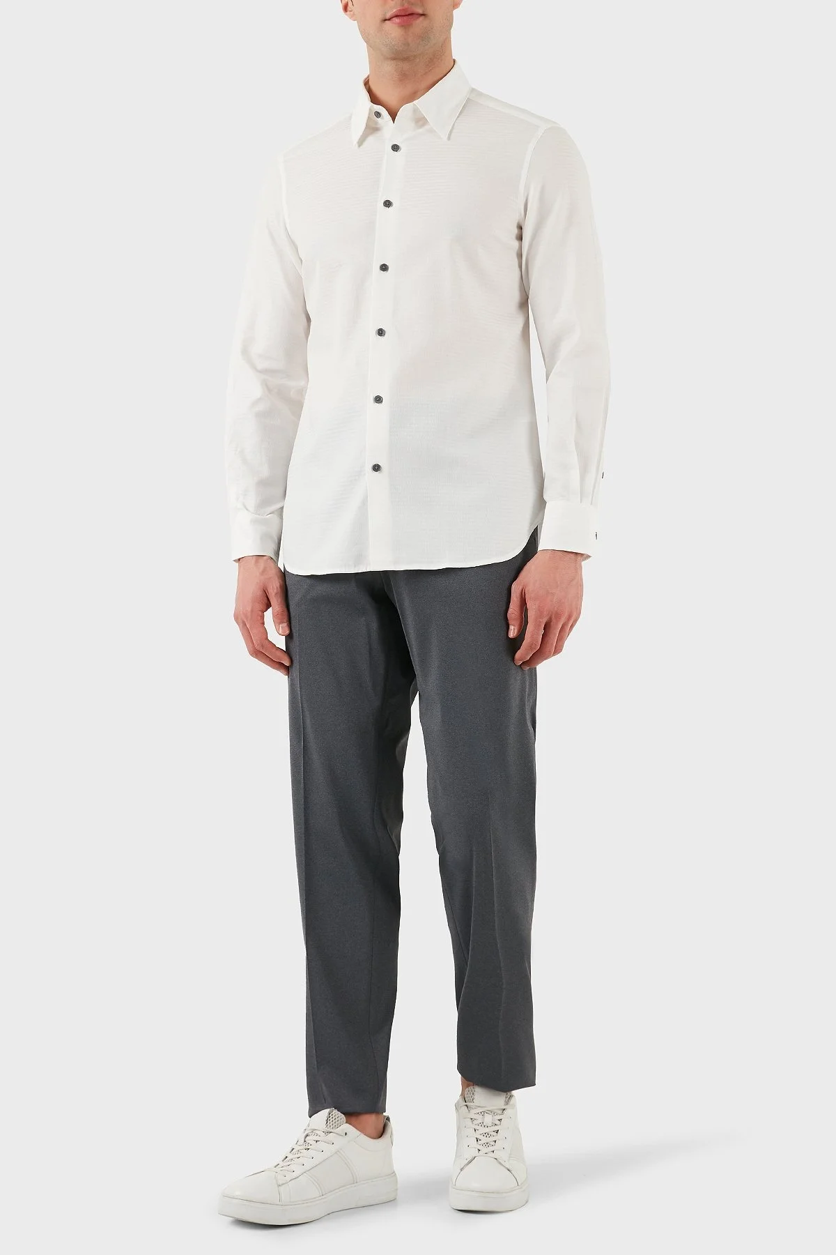 Emporio Armani % 100 Pamuk Regular Fit Düğmeli Uzun Kollu Erkek Gömlek EM001537 AF14341 F0093 BEYAZ - 2