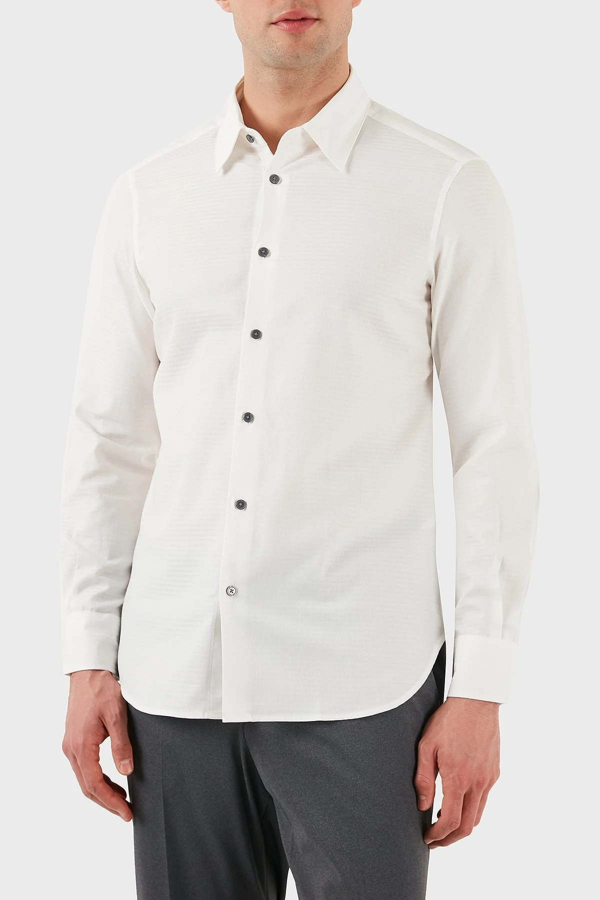 Emporio Armani % 100 Pamuk Regular Fit Düğmeli Uzun Kollu Erkek Gömlek EM001537 AF14341 F0093 BEYAZ - 4