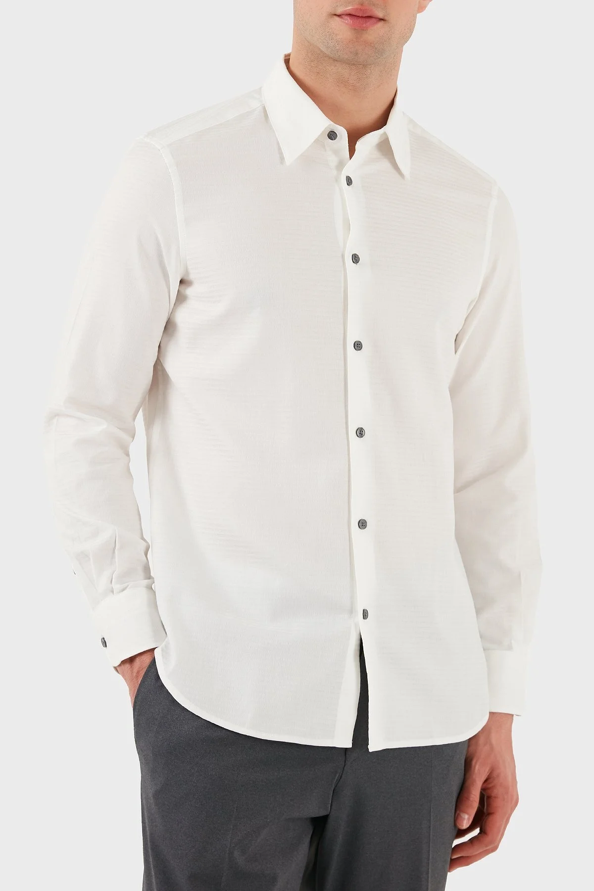 Emporio Armani % 100 Pamuk Regular Fit Düğmeli Uzun Kollu Erkek Gömlek EM001537 AF14341 F0093 BEYAZ - 5